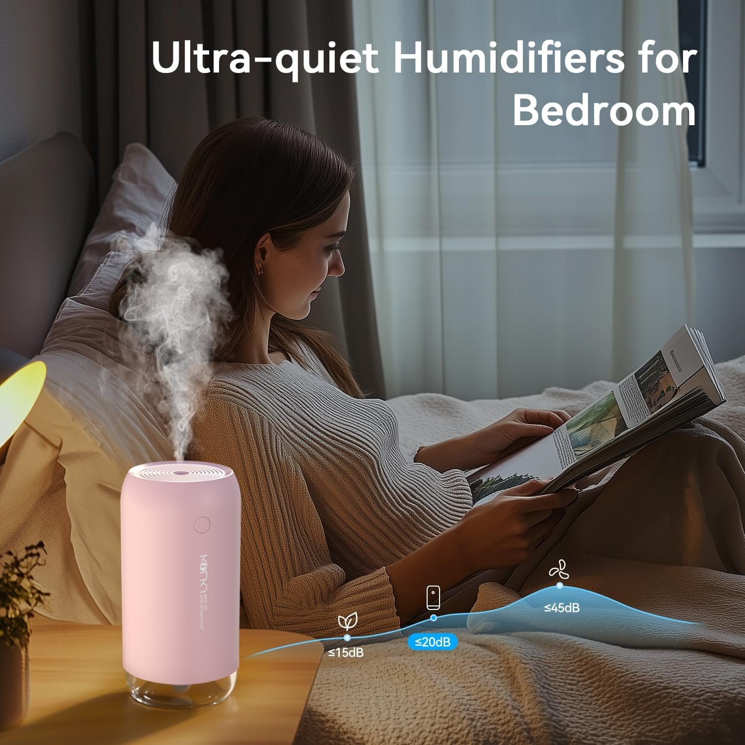 Portable Mini Humidifier, Small Cool Mist Humidifiers 350ml Quiet USB Personal Desktop Air Humidifier for Bedroom Home Plants Car Baby indoor Office with 2 Mist Modes Auto Shut-off(Pink) - Image 6