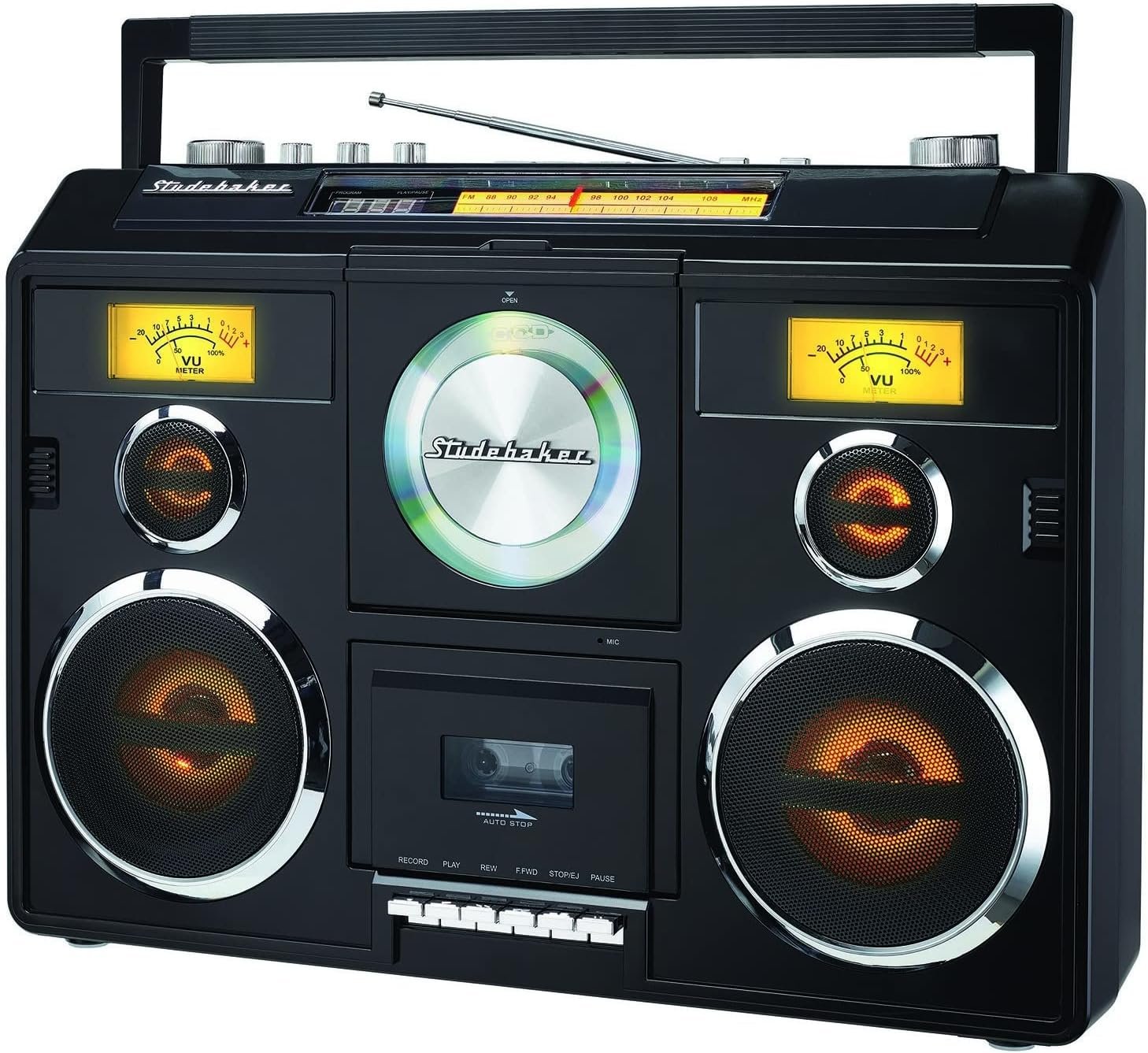 Studebaker Sound Station Portable Stereo Boombox with Bluetooth/CD/AM-FM Radio/Cassette Recorder (Black) - Image 2