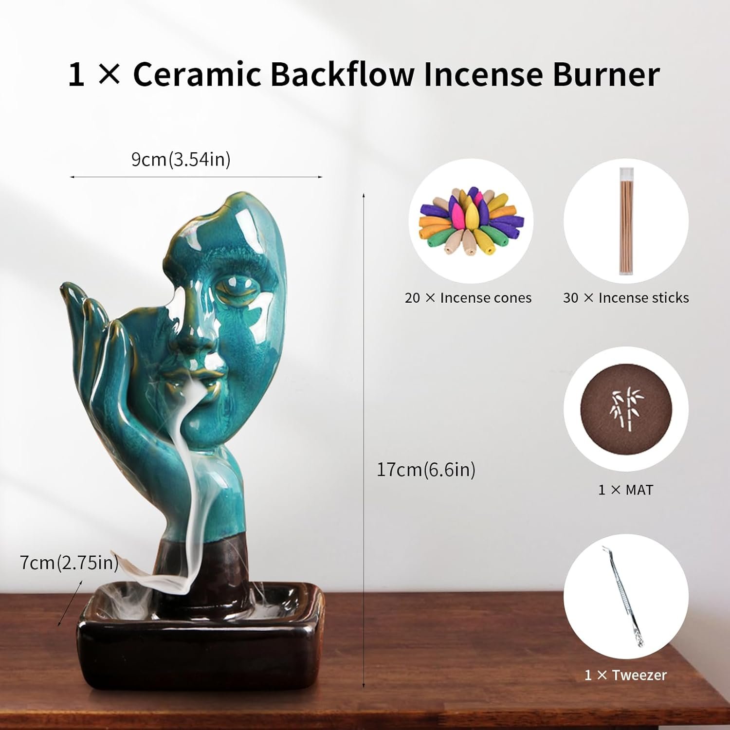 YYW Waterfall Incense Burner Backflow Incense Holder Fountain with 20 Incense Cones and 30 Incense Sticks Contemplate Half Face Incense Holder Aromatherapy Ornament Thinking Statue Yoga Room Decor - Image 4