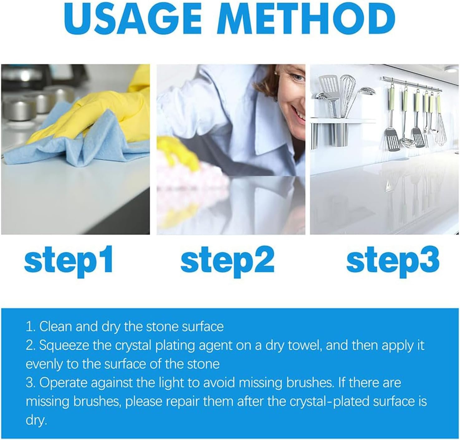 Stone Stain Remover Cleaner,Stone Crystal Plating Agent,Stone Crystal Plating Brighten Luster Agent Clean,Stone Cleaner Polishes for Kitchen,Repair, Cleaning, Stains, Brightener (2 Pcs) - Image 7