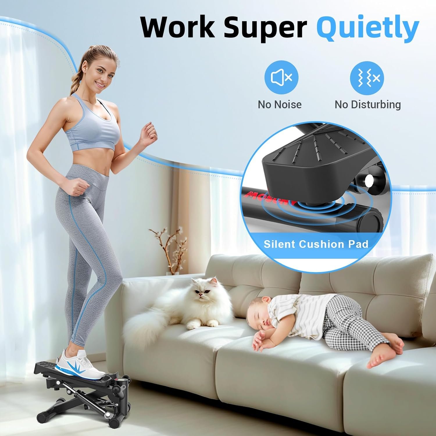 Steppers for Exercise at Home, Mini Stepper with Resistance Bands Full Body Workout Adjustable Heigh Stair Stepper for Home Twist Stepper with 350lbs Loadingt Capacity (with Mat) - Image 6