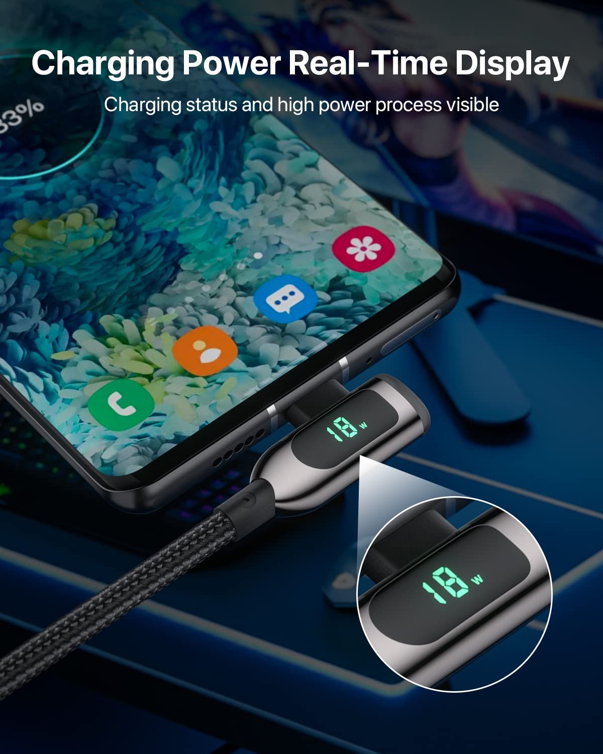 SOOPII 100W Right Angle USB C to USB C Cable,4FT Zinc Alloy Braided Type-C Cable with LED Display for iPhone 16/15, lPad Air/Pro,MacBook Pro,Samsung S23/S22/S10,Pixel,LG(4ft,Black) - Image 4