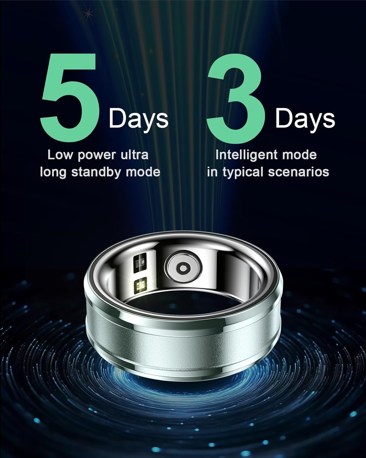 feifuns Smart Ring, Wearable Fitness Tracker with Multiple Sport Modes, Sleep Tracking - Heart Rate - Blood Oxygen - Temperature Trends - IP68 Waterproof (Silver, 9#) (Gold, 9#) - Image 3