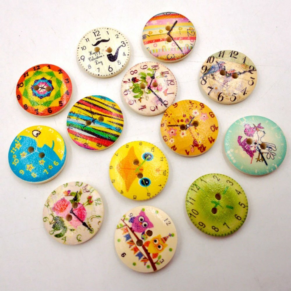 AKOAK 50 Pieces 2-Hole 20MM Mixed Colorized Wooden Clock Style Buttons for Sewing Scrapbooking and DIY Craft - Image 3
