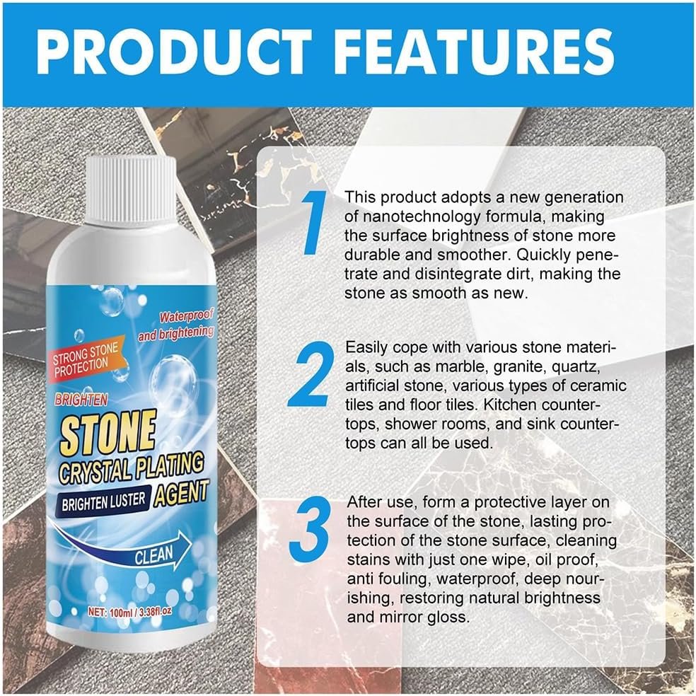Stone Stain Remover Cleaner, Stone Crystal Plating Agent, Marble Cleaner Stain Remover, Stubborn Stains Cleaner, All Purpose Marble Cleaner and Polish (1pcs) - Image 9