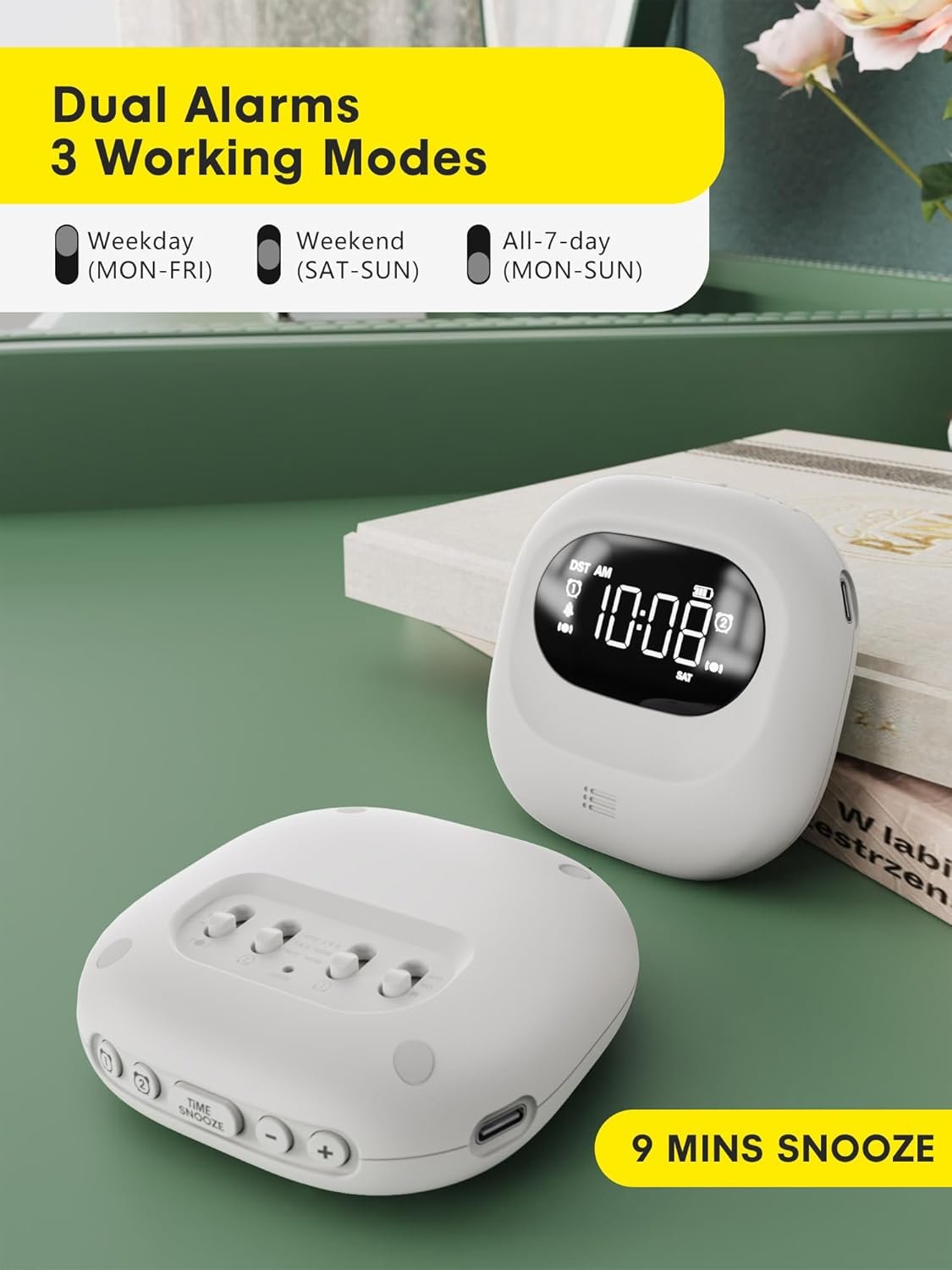Vibrating Alarm Clock for Heavy Sleepers Adults Kids, Rechargeable Battery Powered Bed Shaker Under Pillow for Hearing Impaired/Deaf, Loud Dual Alarms for Bedrooms Travel, Portable Digital Clock, DST - Image 5