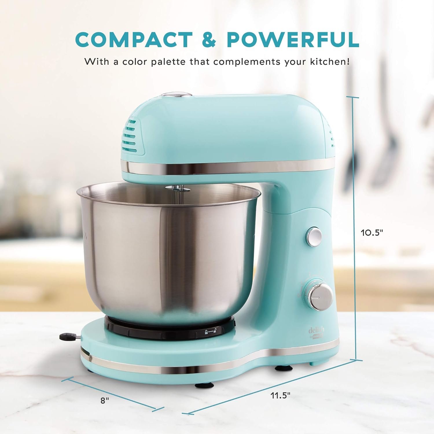 DASH Delish by DASH Compact Stand Mixer, 3.5 Quart with Beaters & Dough Hooks Included - Blue - Image 6
