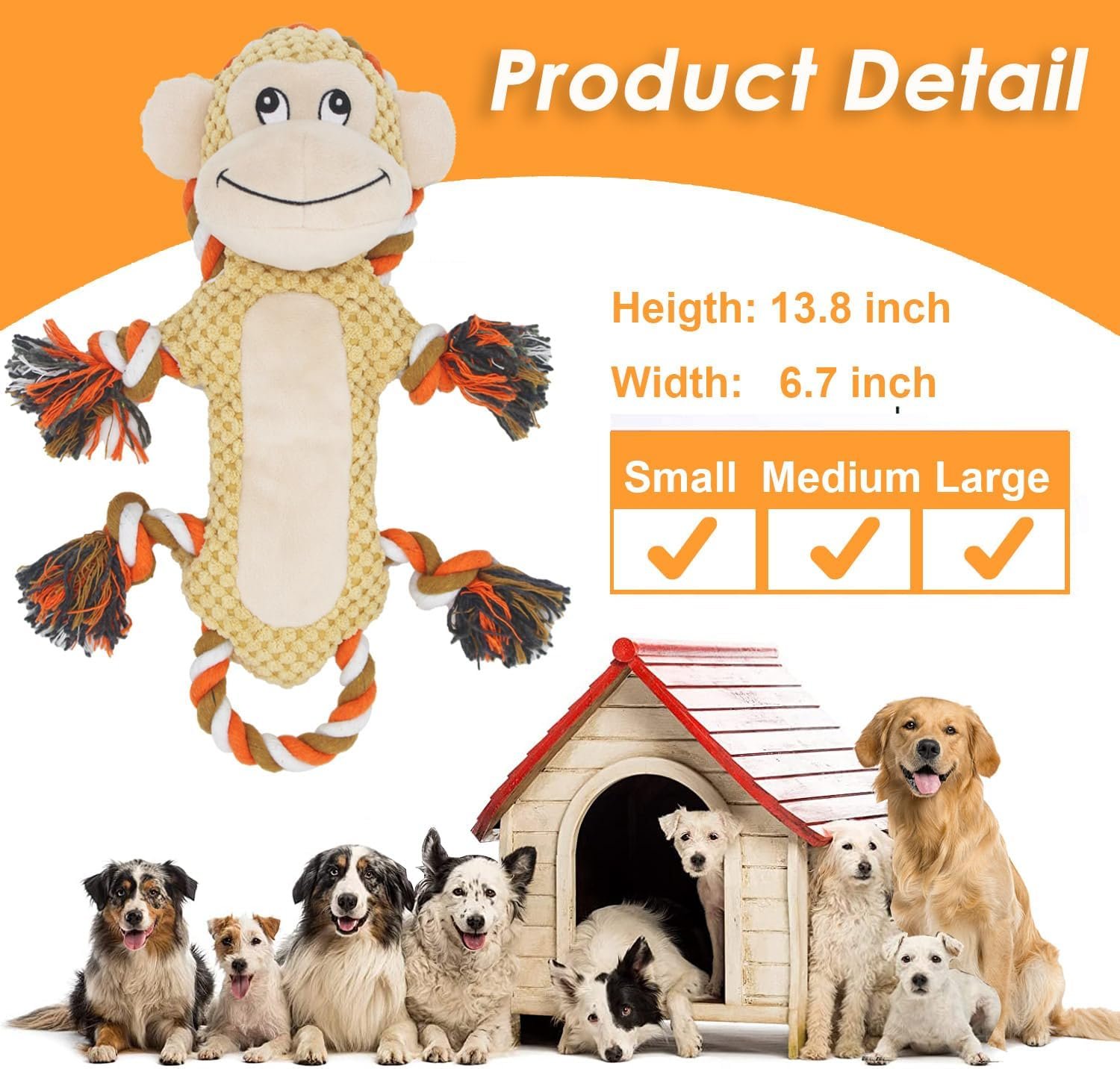Rope Dog Toys Toys for Aggressive Chewers - Stuffed Crinkle Squeaky Dog Toys for Tug of War Plush Touch Dog Toys to Keep Them Busy Indestructible Dog Toys for Small Medium Dogs - Image 6