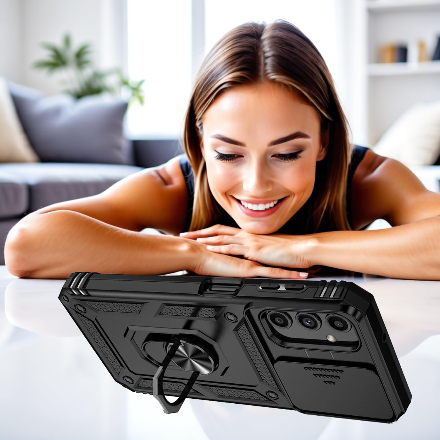 for Galaxy A14 5G Phone Case with HD Screen Protector and Slide Camera Cover and Magnetic Rotating Kickstand, Military Grade Rugged Drop Protective Phone Case for Samsung Galaxy A14 5G, Black - Image 6