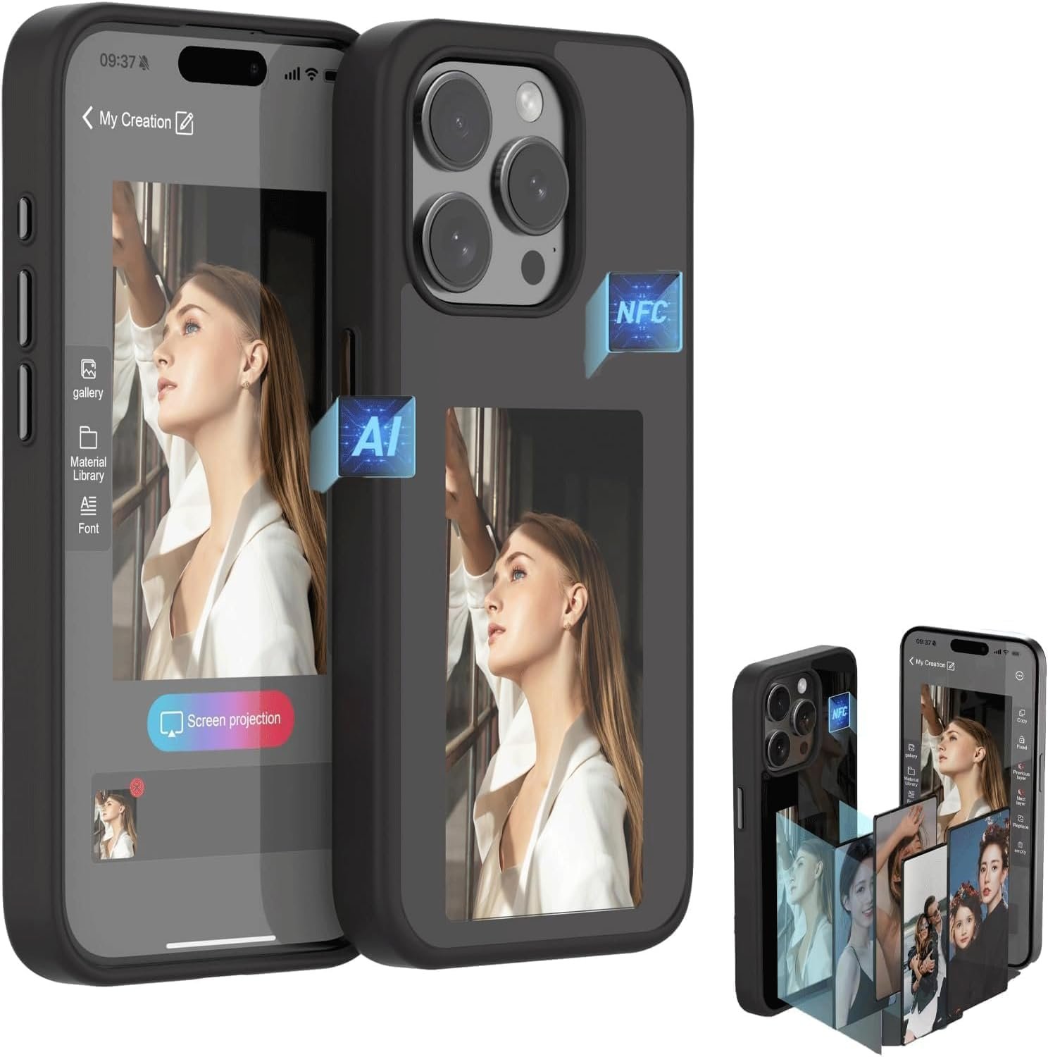 Smart E-Ink Phone Case for iPhone 16 pro max 16PRO DIY Display Imaging Photos On The Ink Screen Back Cover AI Phone Cover for iPhone (for iPhone 16) Black - Image 2