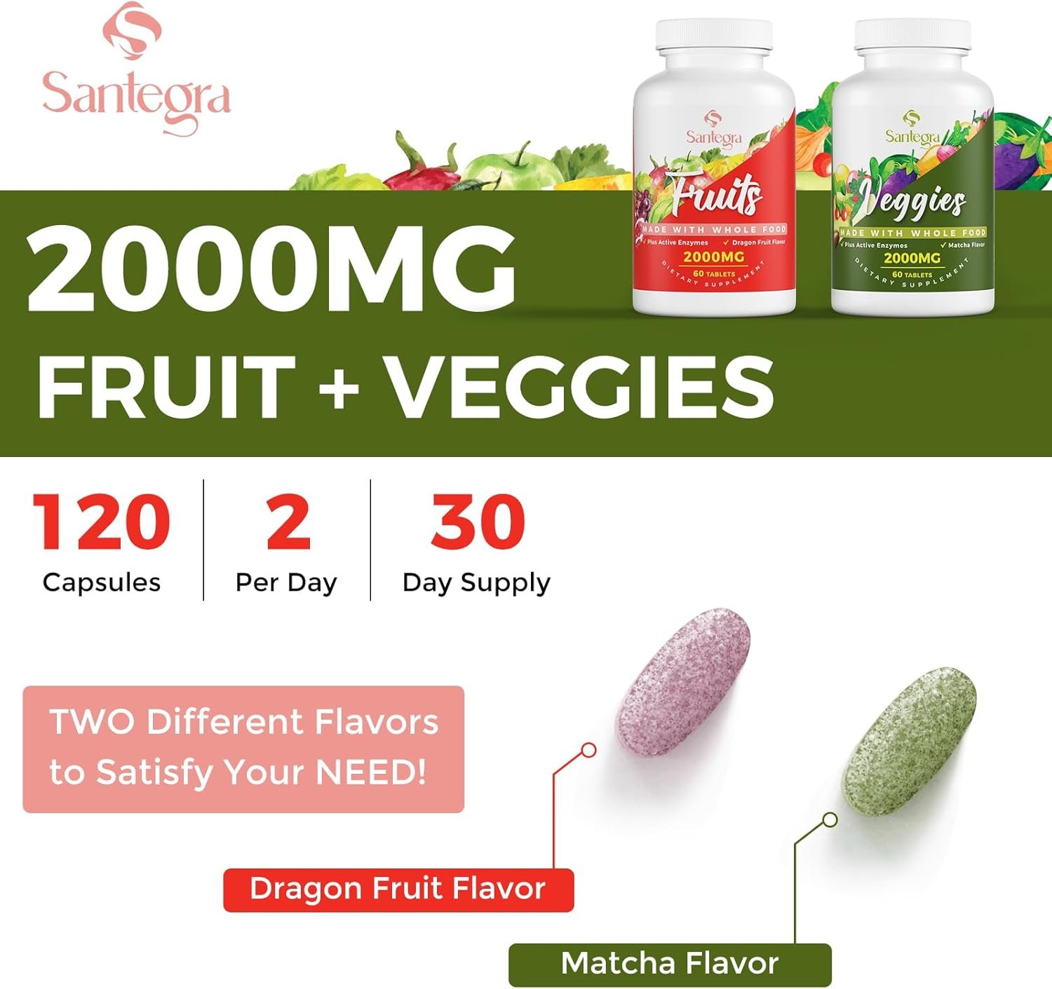 2000 MG Fruits and Vegetables Supplements, Natural Balance Over 35+ Fruits and Vegetables, 100% Whole Food Superfoods Fruit and Veggies Supplement, Energy Balance, Sugar-Free, Vegan, 120 Tablets - Image 7
