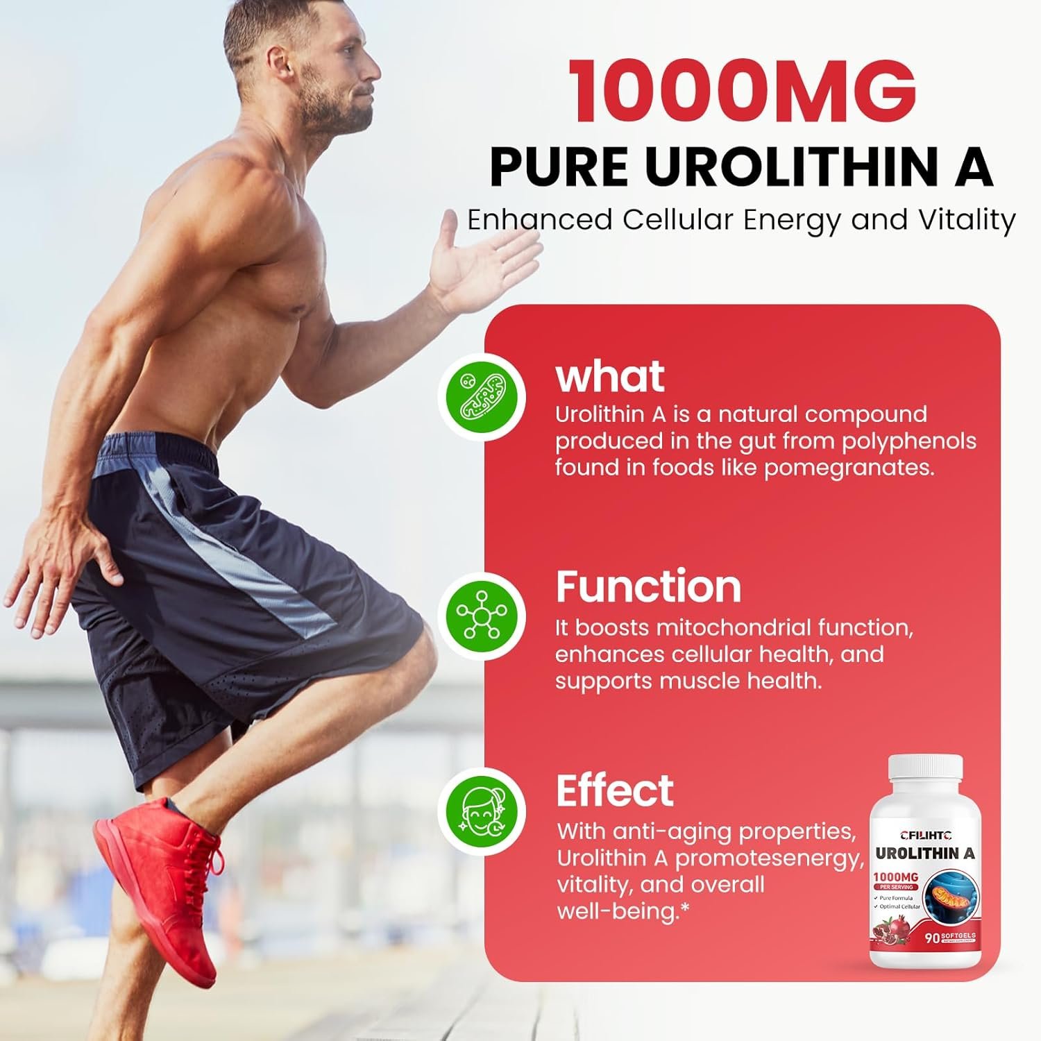 Urolithin A Supplement 1000mg, 90 Softgels for Healthy Aging, Energy, Mitochondria, Antioxidants Support - Image 5