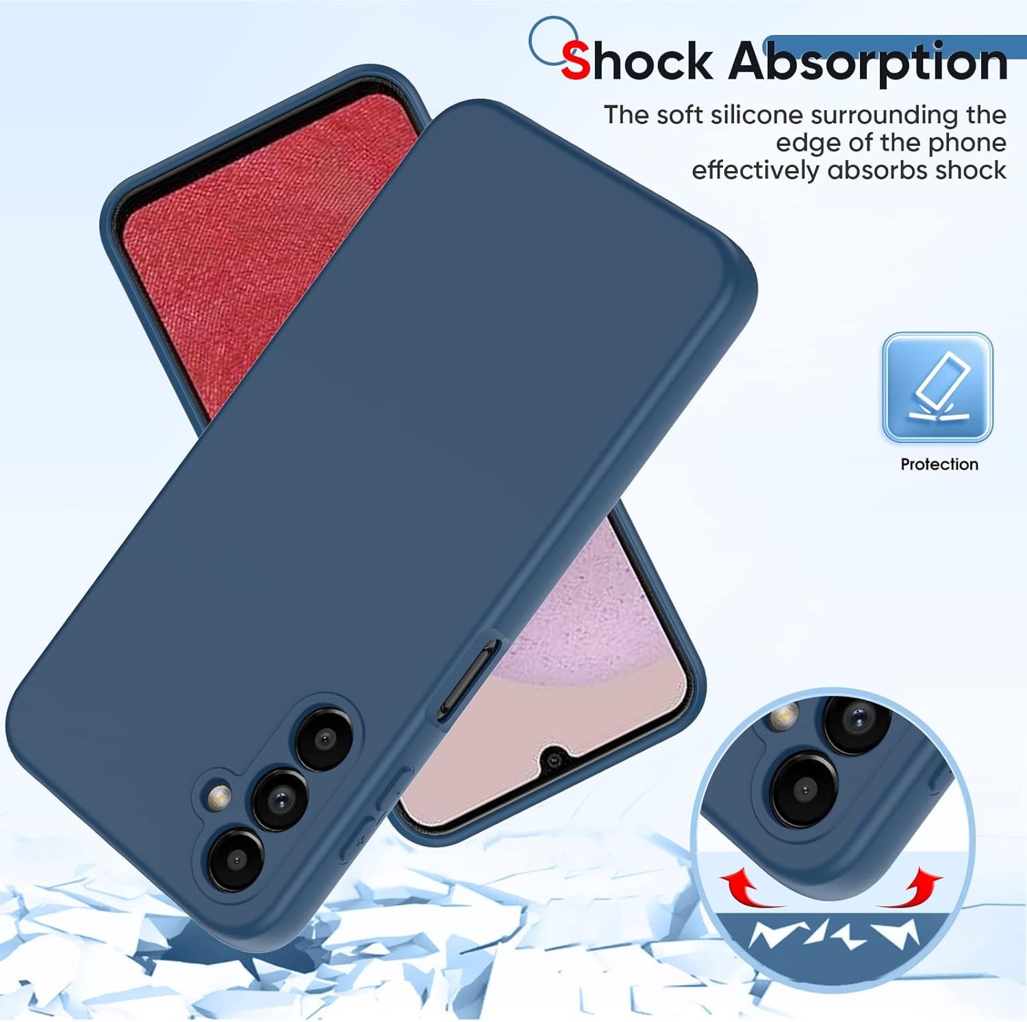 LeYi for Samsung A14 5G Case: Galaxy A14 Case with 2 Pack Tempered Glass Screen Protector for Women Men, Liquid Silicone Slim Silky-Soft Protective Phone Case Galaxy A14 5G, Blue - Image 6