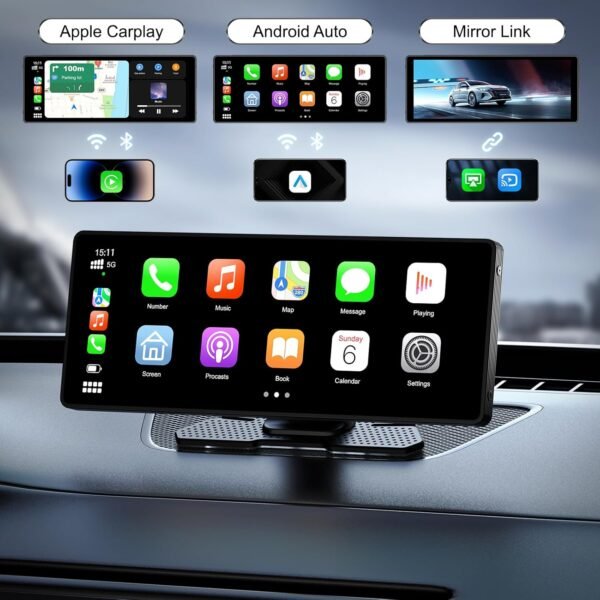 10.26" Apple Carplay Screen for Car, Portable Wireless Apple Carplay & Android Auto with 4K Dash Cam and 1080p Backup Camera, Car Audio Receivers GPS Navigation, Voice Control,Bluetooth,Mirror Link,FM - Image 3