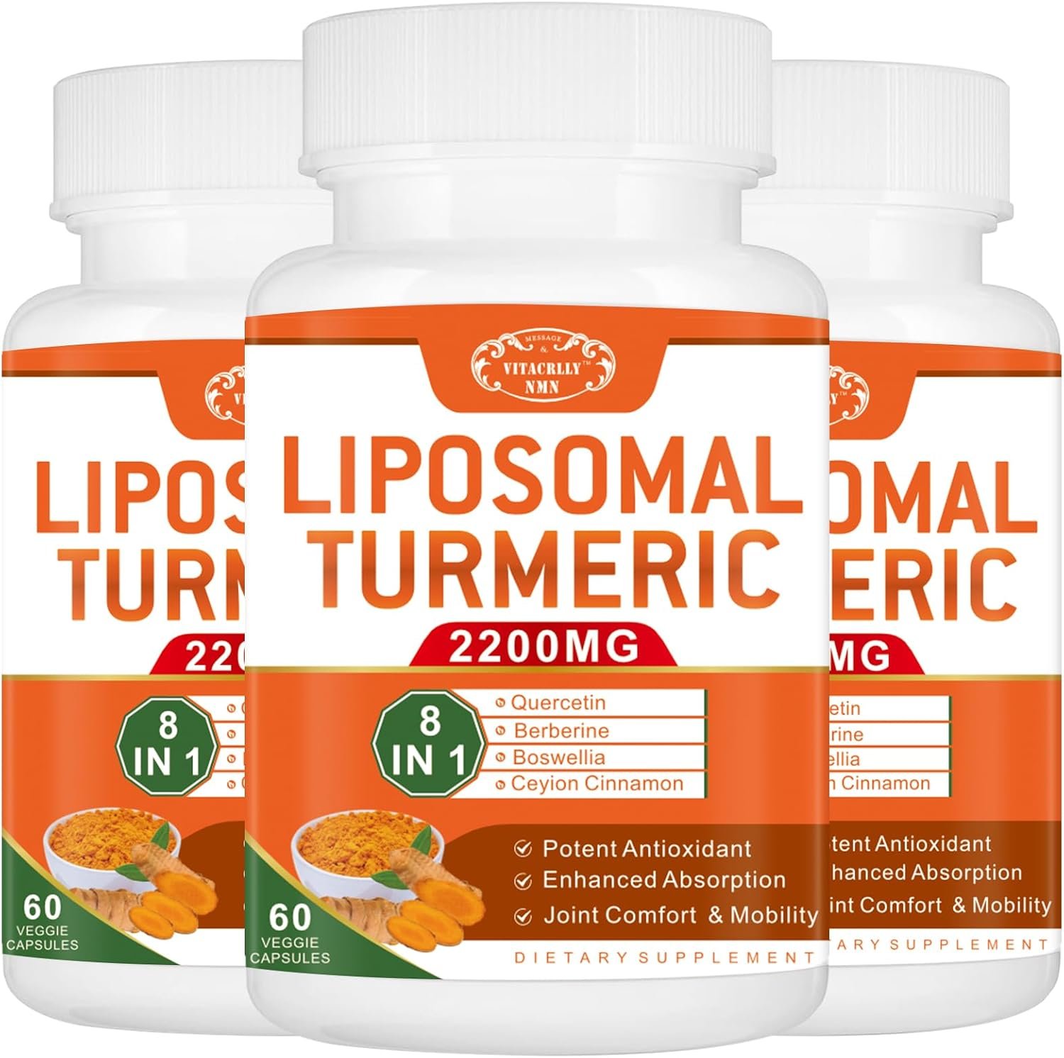 2200mg Liposomal Turmeric Curcumin Supplement with Black Pepper & Ginger Enhanced Absorption - 95% Curcumin Extract for Joint Support 180 Capsules - Image 2