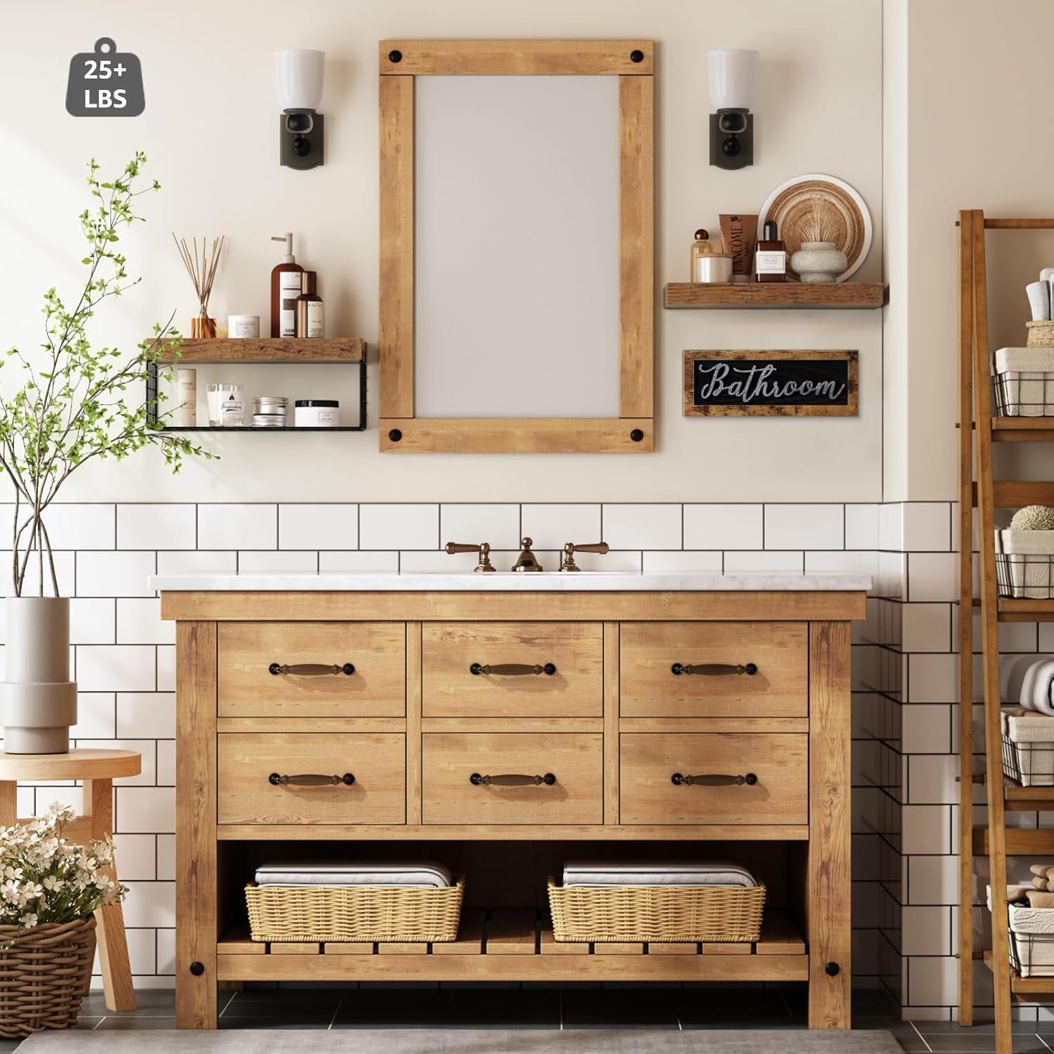 QEEIG Bathroom Shelves Over Toilet Paper Storage Wall Mounted Farmhouse Decor Decorations Aesthetic Décor Sign Small Floating Wall Shelf 2+1 Set 16 inch, Rustic Brown (020BN) - Image 5