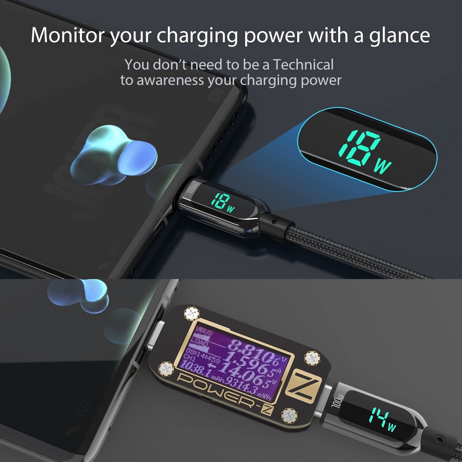 SOOPII 100W 4ft USB C to USB C Cable Fast Charge, Nylon Braided Cable with LED Display for lPhone 15/15 Pro/15 Plus/15 Pro Max,lPad Air,MacBook Pro,Galaxy S24/S23, Pixel, LG (Black) - Image 4