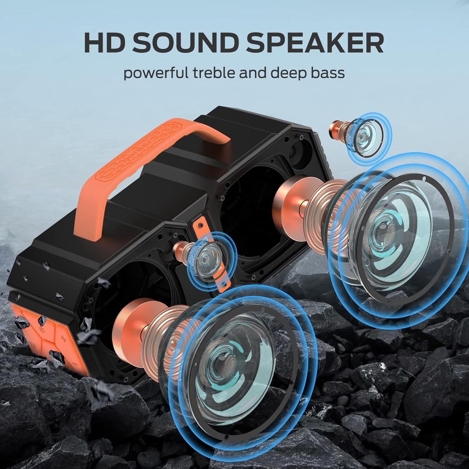 BUGANI Bluetooth Speakers, Shock Portable Bluetooth Speaker, Bluetooth 5.3, Waterproof, Wireless Speakers, 60W Super Power, Suitable for Family Gatherings and Outdoor Travel, Outdoor Speaker - Image 3