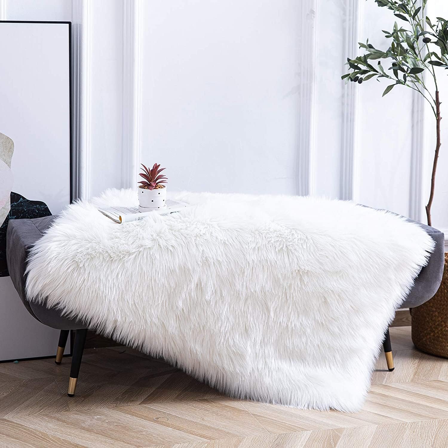 Faux Fur Rug 2x3 Feet Fluffy Shaggy Area Rug Ultra Soft Sheepskin Fur Rug White Fuzzy Rug Machine Washable Shag Rug Nursery Decor Furry Rugs for Bedroom Kids Room Living Room - Image 9