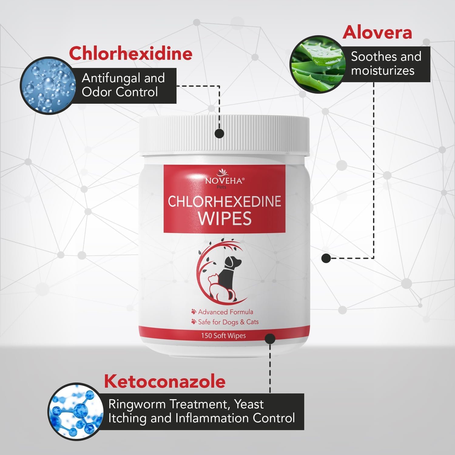 NOVEHA Pet Wipes - Formulated Pet Wipes - for Facial and Finger Folds, Underarms - 3" x 2" Size (150 Counts) - Image 3