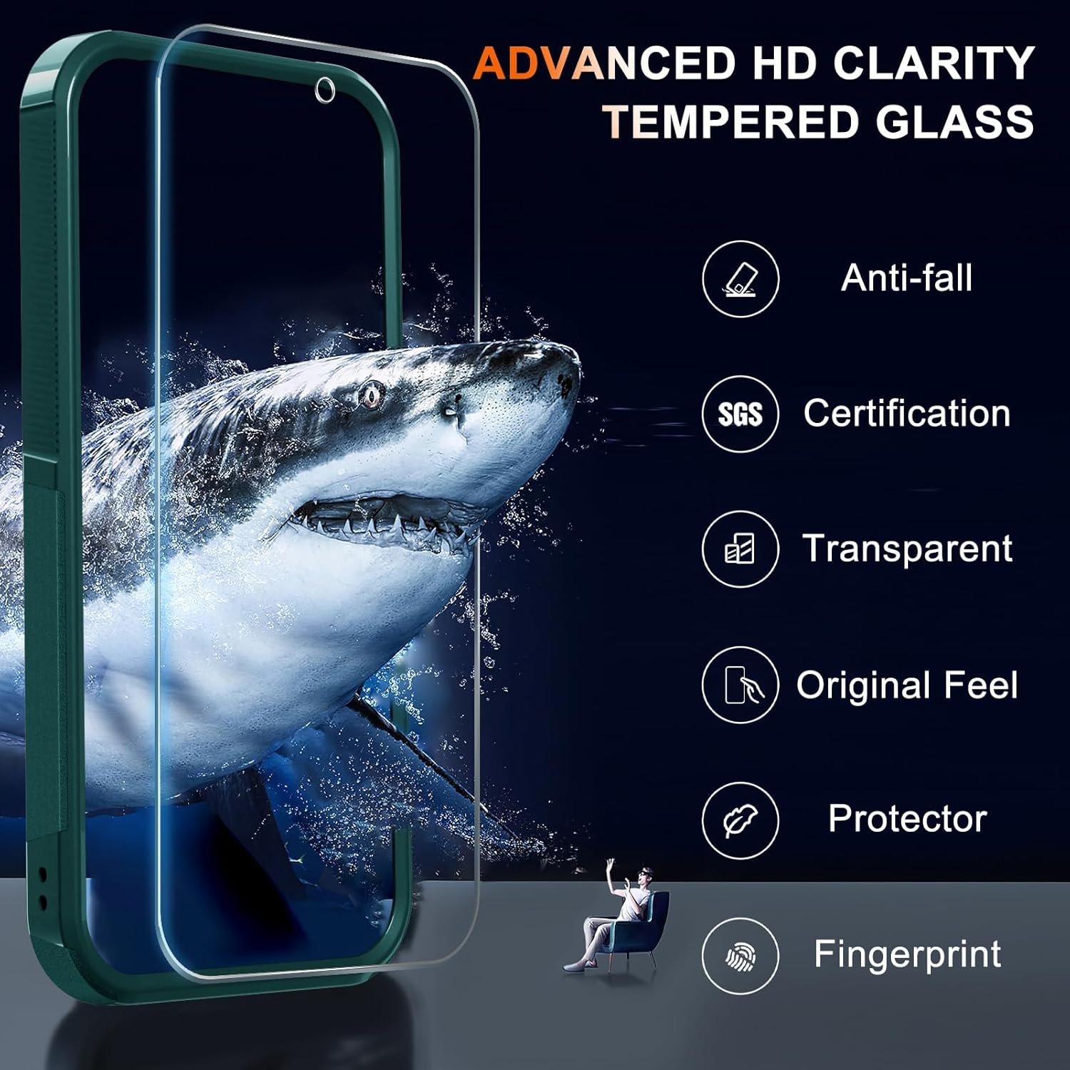 RMOCR Case for Google Pixel 9 Pro XL, Full Body Heavy Duty Rugged Shockproof Protective Phone Cover with Lanyard Strap, Tempered Glass Screen Protector and Camera Lens Cover, Dark Green - Image 6