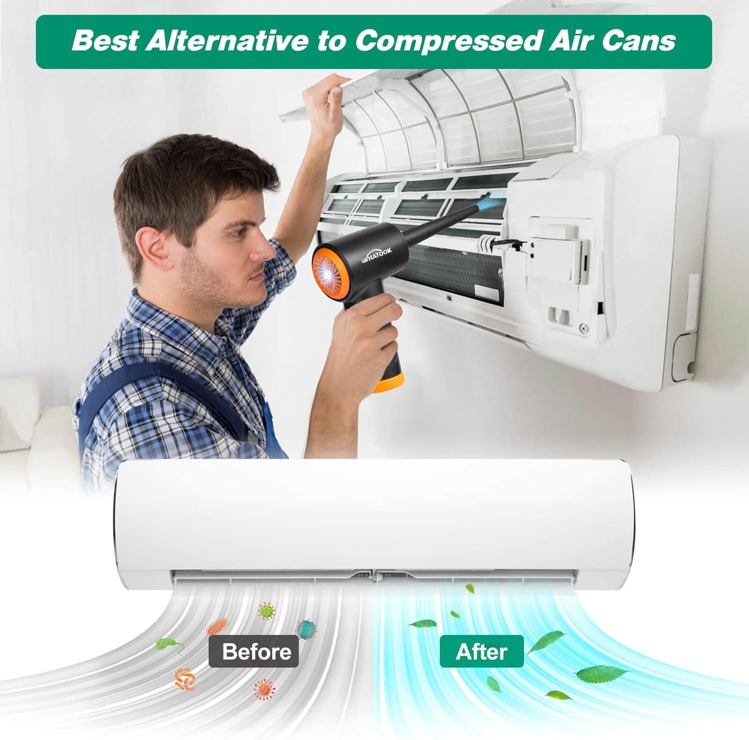 Compressed Air Duster-Reusable Electric Air Duster-3 Speeds 60000 RPM with LED Light-Canned Air Replacement for Keyboard Cleaning-Rechargeable Cordless Air Duster for Computer and Car Blowing - Image 3