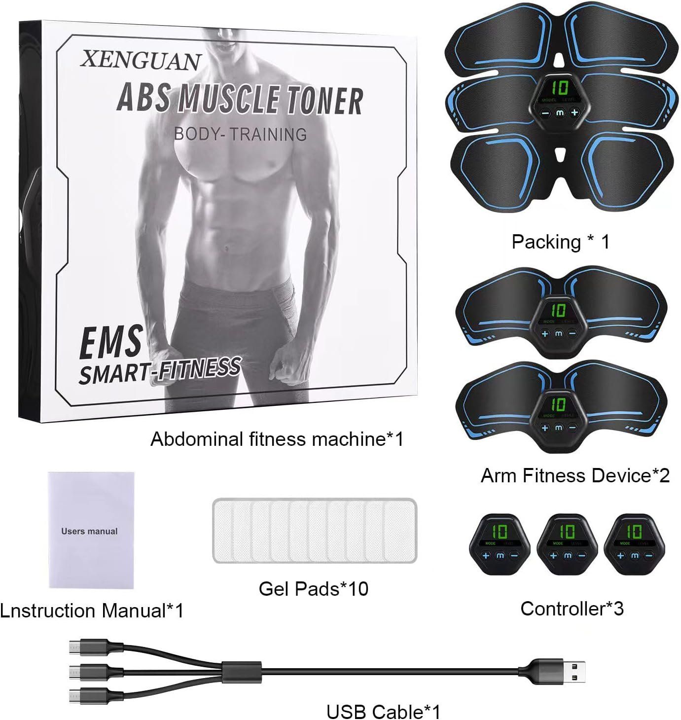 ABS Stimulator, Ab Trainer, EMS Muscle Stimulator LCD Screen Muscle Stimulator USB Rechargeable Portable Muscle Trainer Abdominal / arm / Leg Fitness Workouts Gear - Image 7