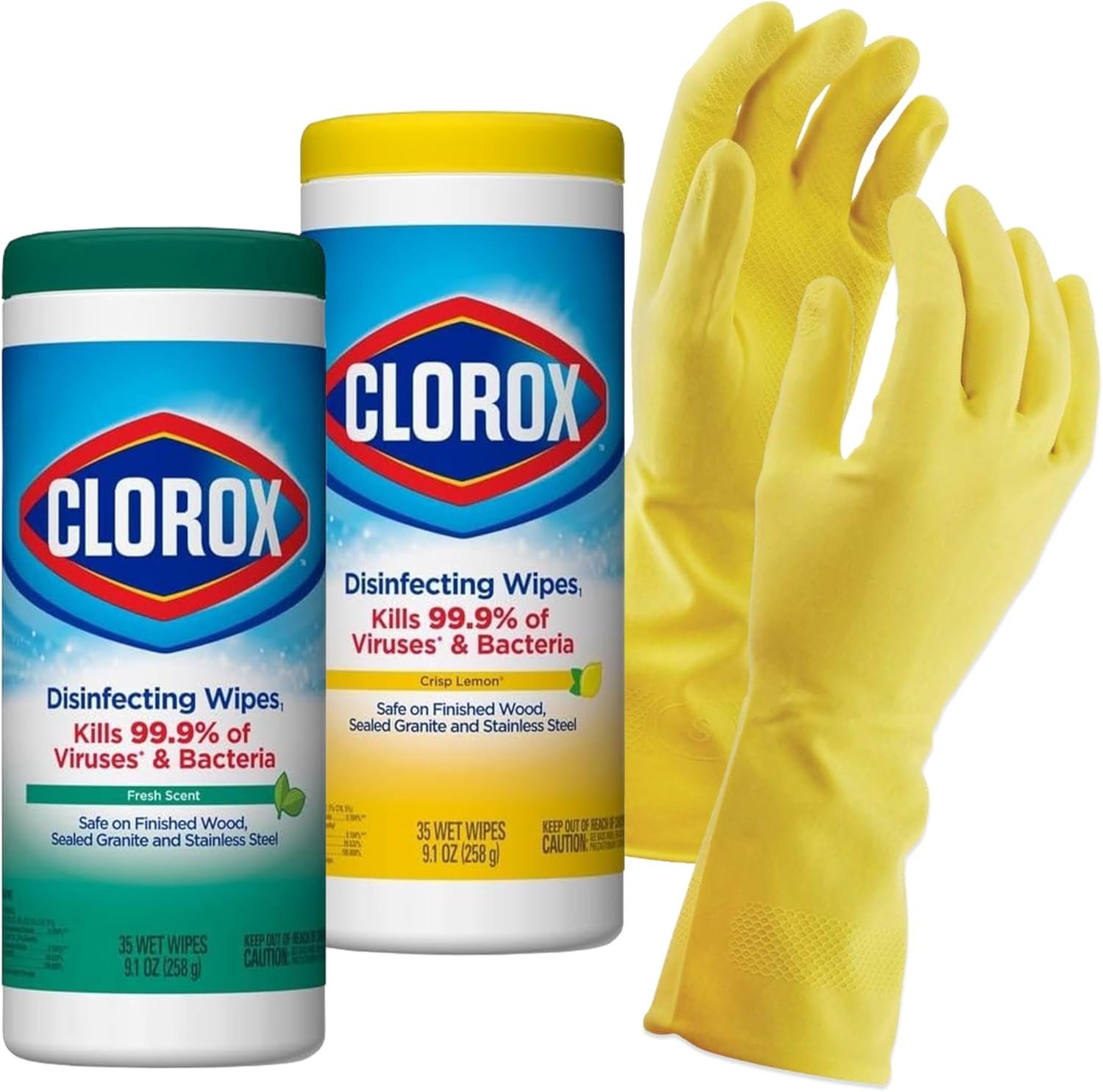 Disinfecting Wipes Lemon Fresh and Fresh Scent, 35 Count 2-Pack Bundle with Latex Gloves - Image 2