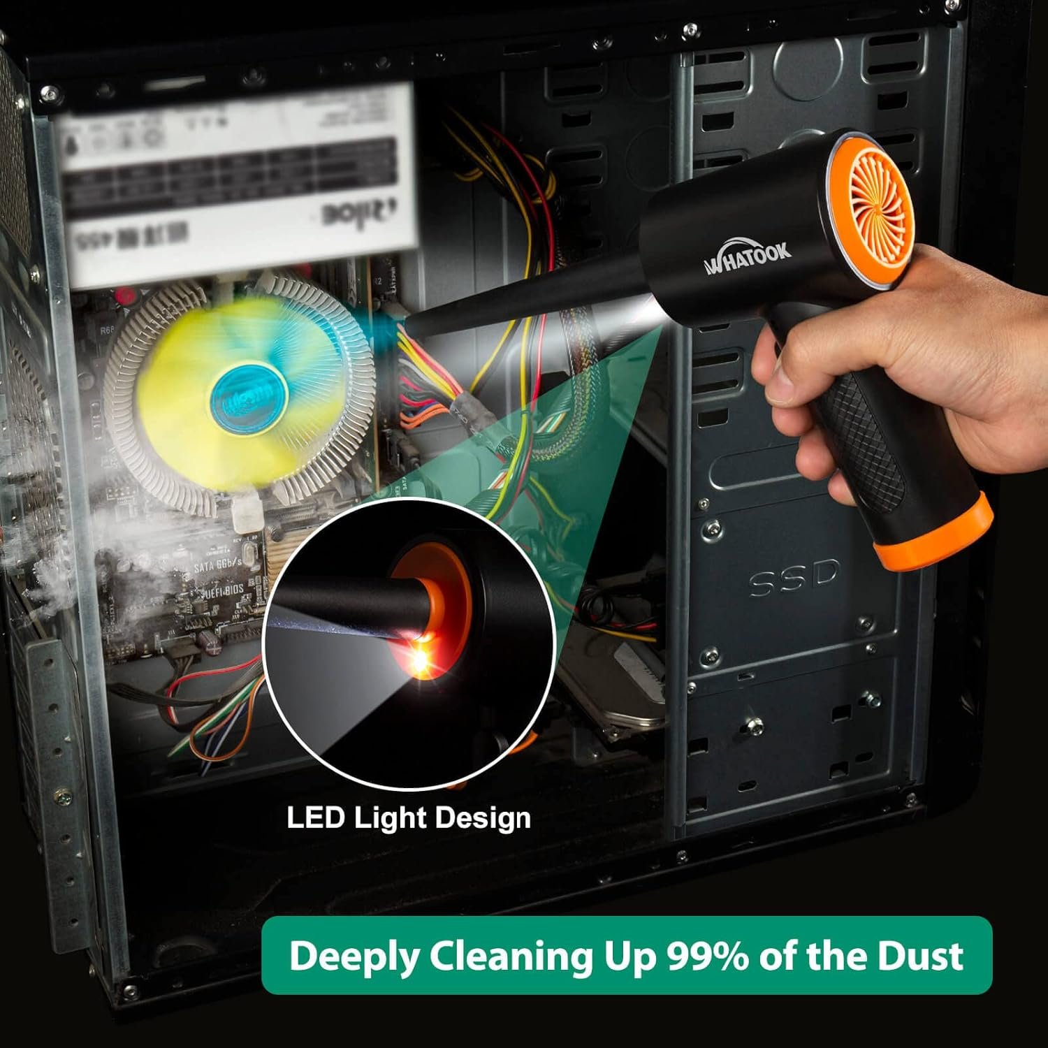 Compressed Air Duster-Reusable Electric Air Duster-3 Speeds 60000 RPM with LED Light-Canned Air Replacement for Keyboard Cleaning-Rechargeable Cordless Air Duster for Computer and Car Blowing - Image 7