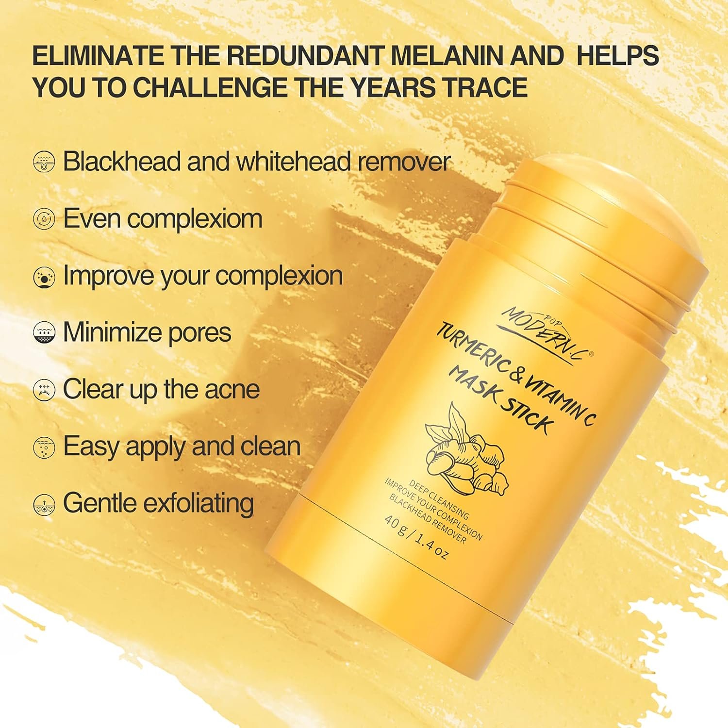 Turmeric Clay Stick Mask Organic Vitamin C Purifying Mask for Blackhead Cleansing Healing Clay Mud Mask for Deep Clean Pore Improve Skin Acne Scars Facial Mask With Blackhead Remover Extractor Tools - Image 3