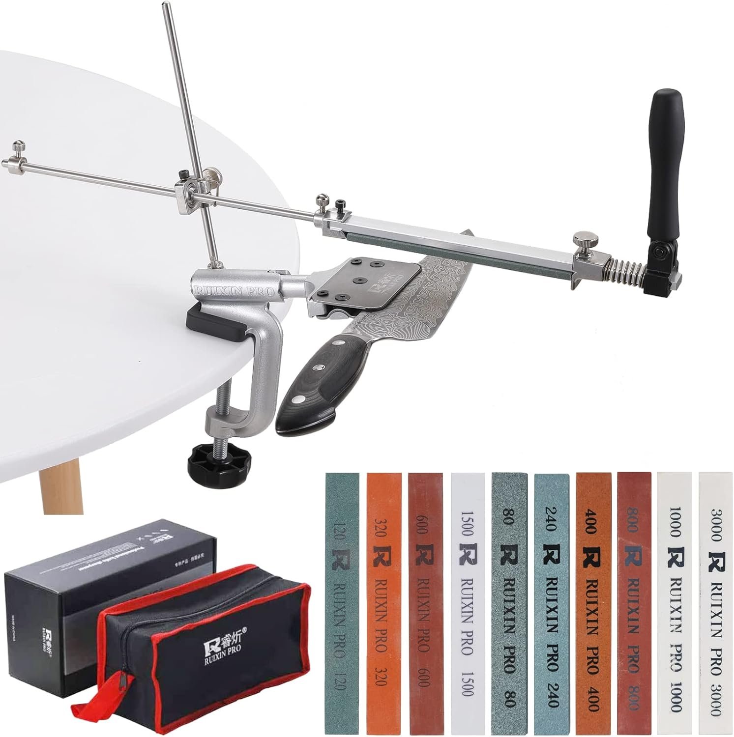 RUIXIN PRO RX-008 Kitchen Knife Sharpener System with 10 Whetstones, 360° Rotation Flip Design, Fixed Angle Stainless Steel Professional Chef Knife Sharpening Kit Fine Grinding Polishing Tool - Image 2