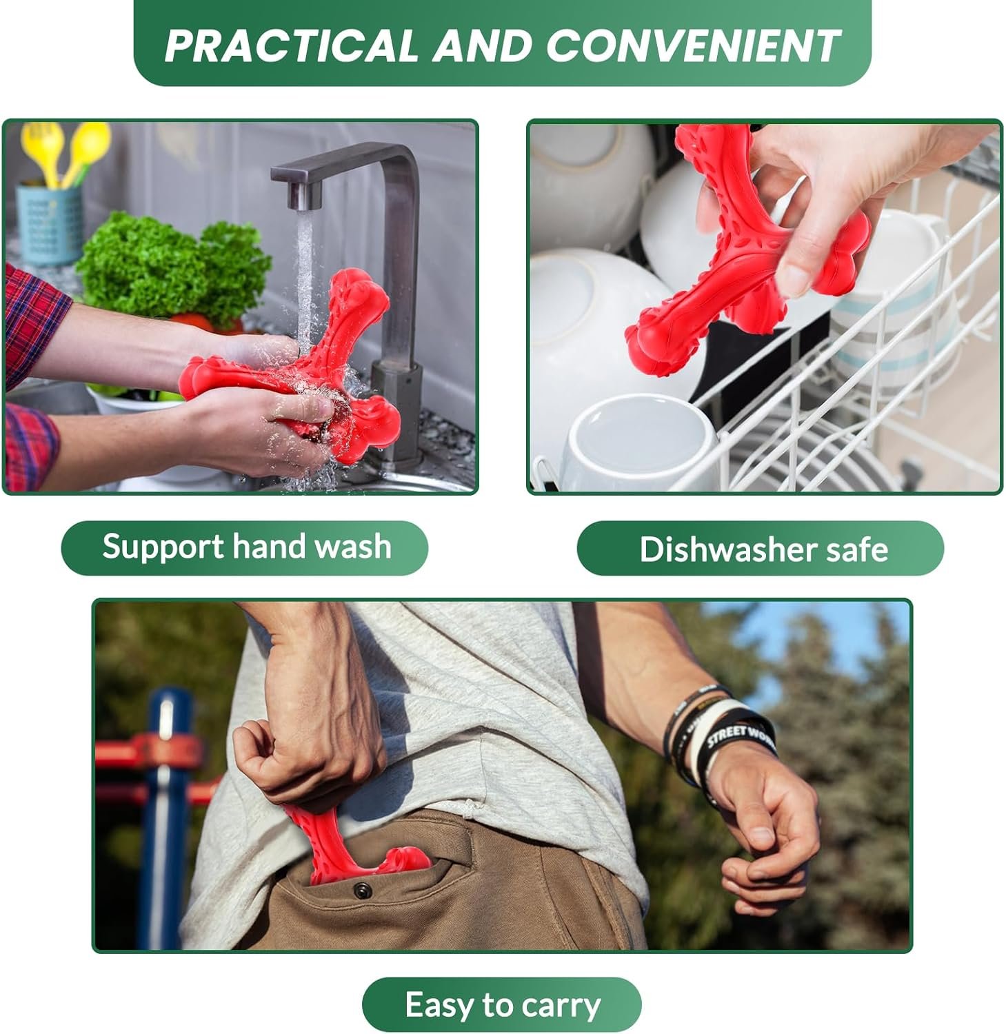 Dog Chew Toys for Aggressive Chewers Large Breed,Indestructible Bones Toy,Durable Cleaning Toothbrush Natural Rubber Dog Toys - Image 6