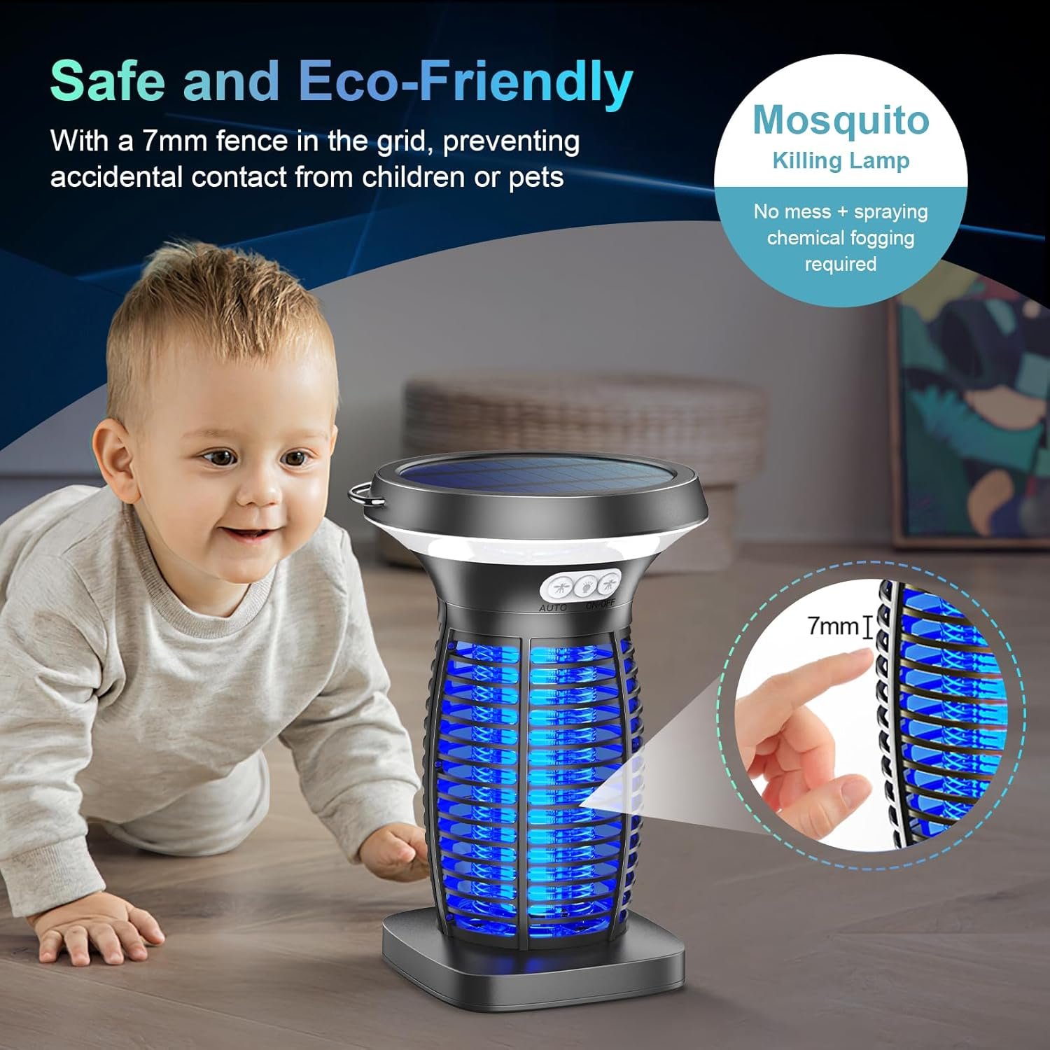Solar Bug Zapper Outdoor, 3-in-1 Mosquito Zapper Outdoor Solar Powered, Cordless Electric Bug Zapper Indoor with Night Light, Waterproof Fly Zapper for Patio Backyard Home Kitchen Camping - Image 8