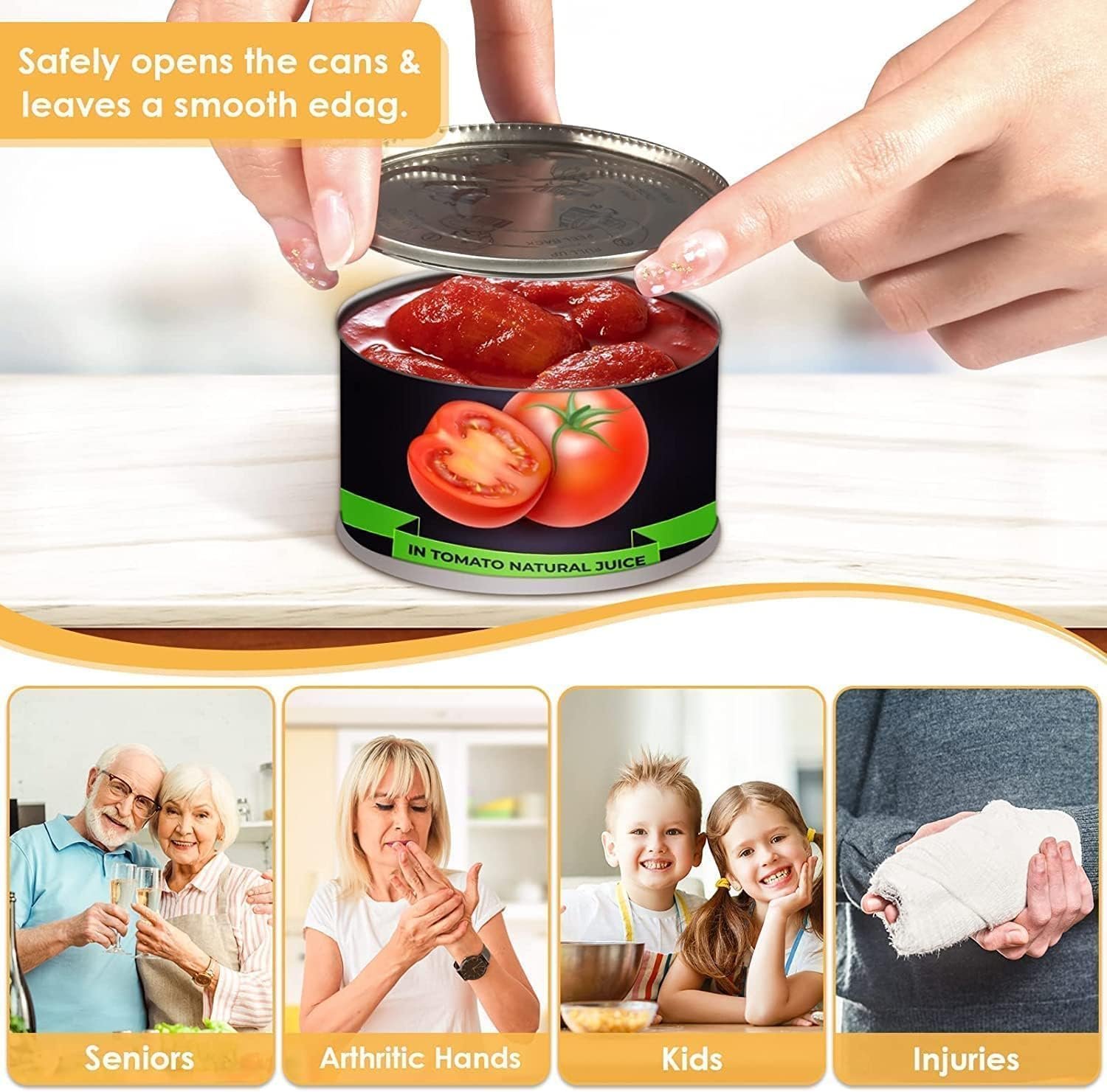 Electric Can Opener, Handheld One Touch Automatic Can Openers Easy Open Any Can Sizes with Smooth Edges, Food-Safe Electric Can Openers for Kitchen, Best Kitchen Gadget Gift for Seniors with Arthritis - Image 4