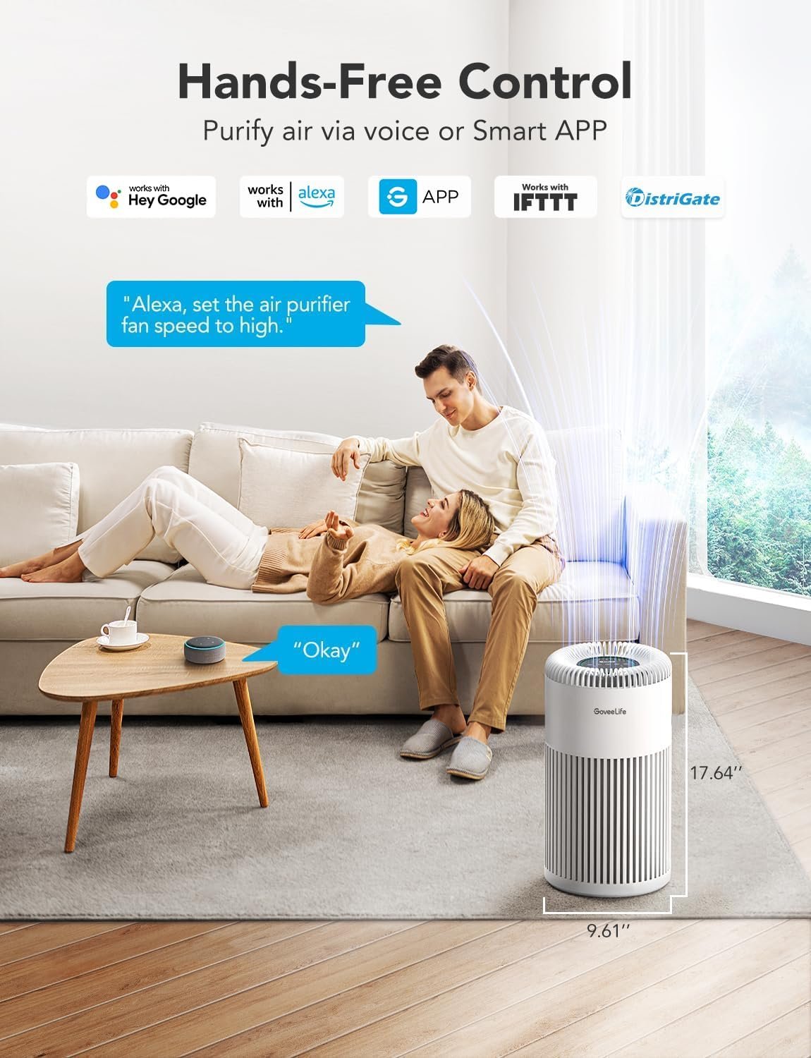 GoveeLife Smart Air Purifier for Home Large Room Up to 1524 sq.ft.with Washable Filter, Integrated PM 2.5 Air Quality Sensor,WiFi Bundle with GoveeLife Mini Air Purifier for Bedroom - Image 3