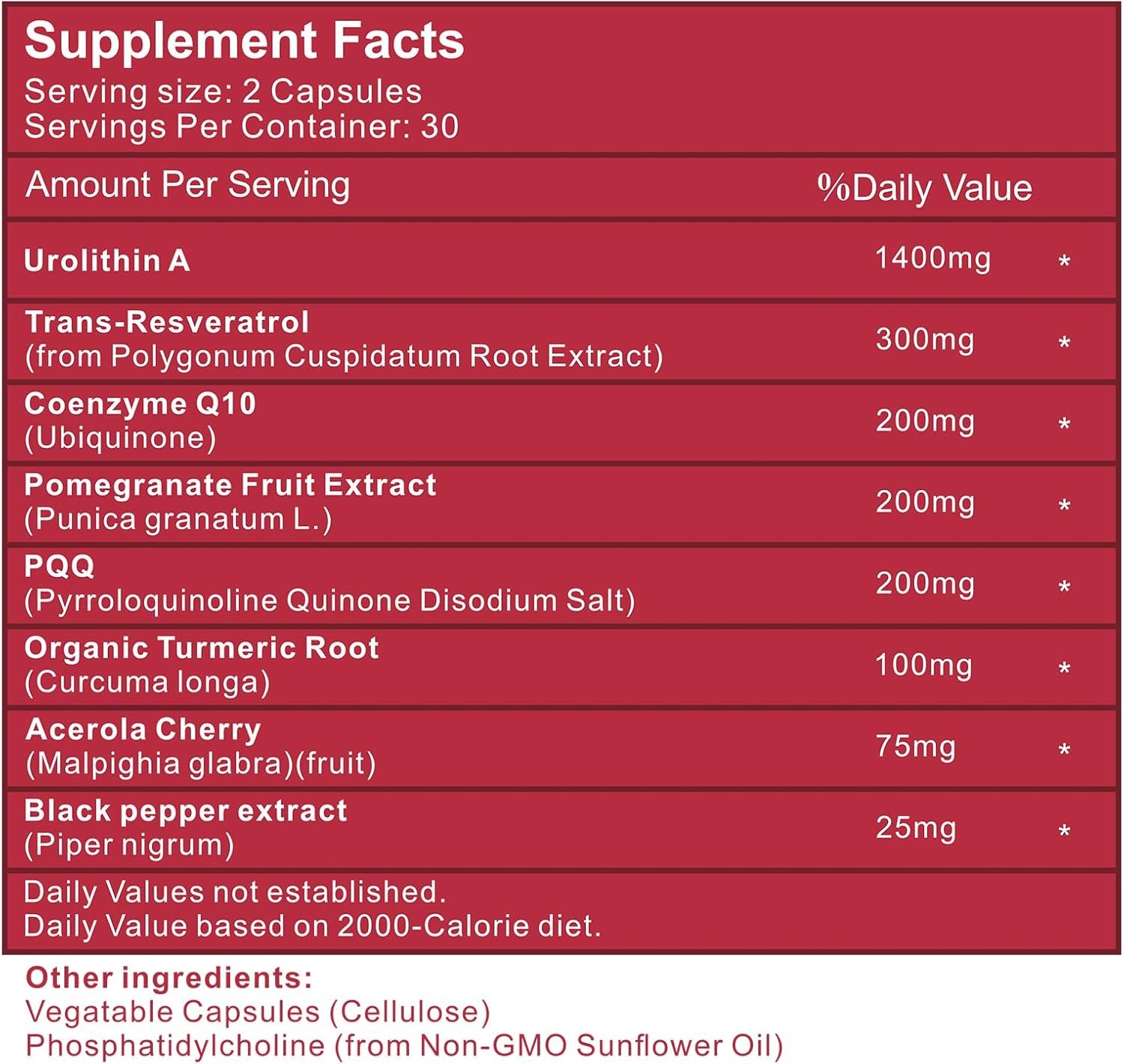 Liposomal Urolithin A Supplement 2500mg with Resveratrol,CoQ10,Pomegranate Fruit Extract,Premium Cellular Energy Regeneration,Gluten Free,60Capsules - Image 3