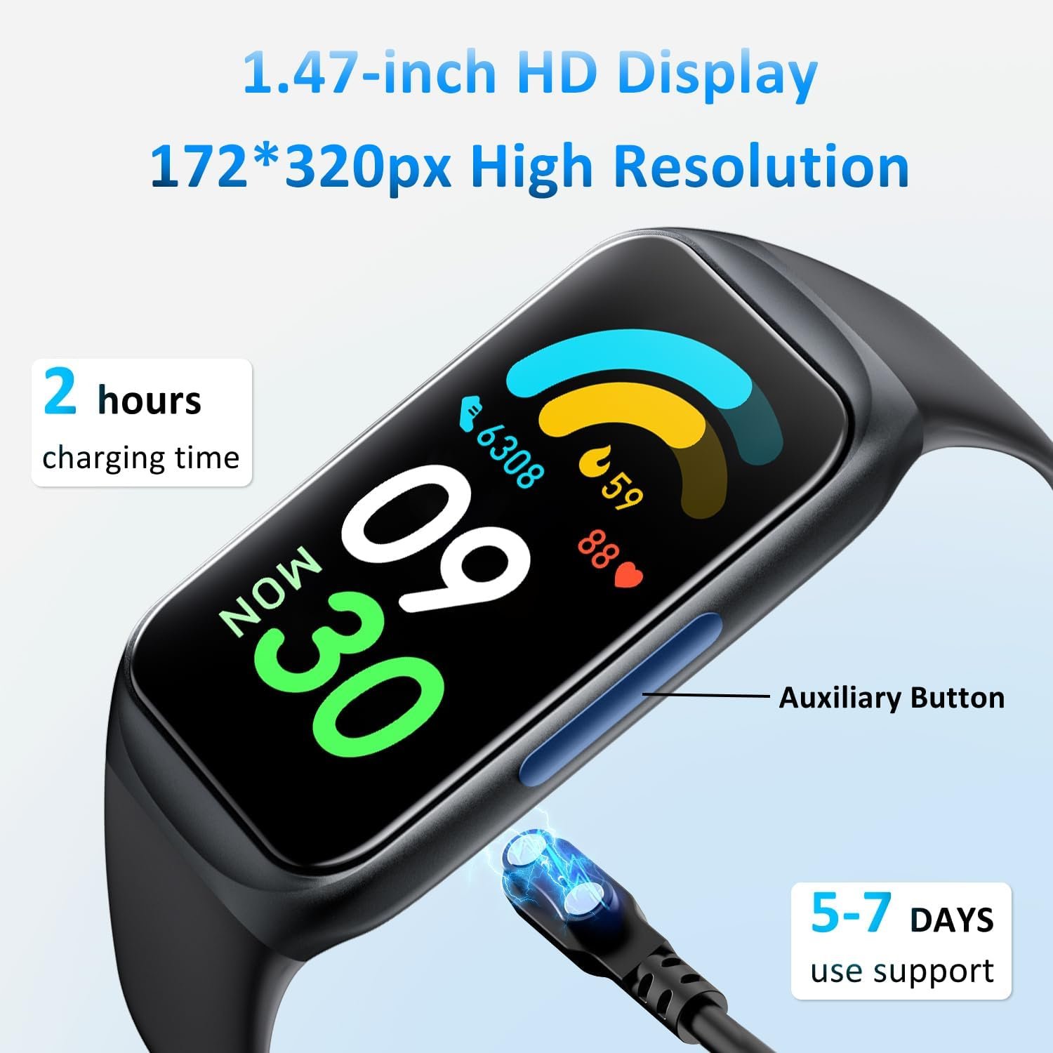 ENGERWALL 1.47" Health Fitness Tracker Smart Watch with 24/7 Heart Rate, Blood Oxygen Stress Level Sleep Monitor, IP68 Waterproof Activity Tracker and Smartwatch, Pedometer for Women Men Kids (Black) - Image 5