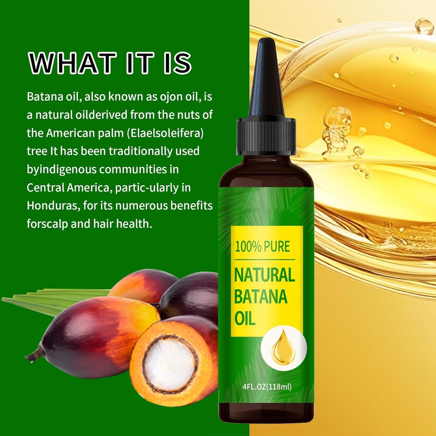 Batana Oil for Hair Growth - 100% Pure & Natural Raw Batana Oil, Dr Sebi Organic Oil from Honduras - For Thicker & Stronger Hair - 4 FL OZ - Image 4
