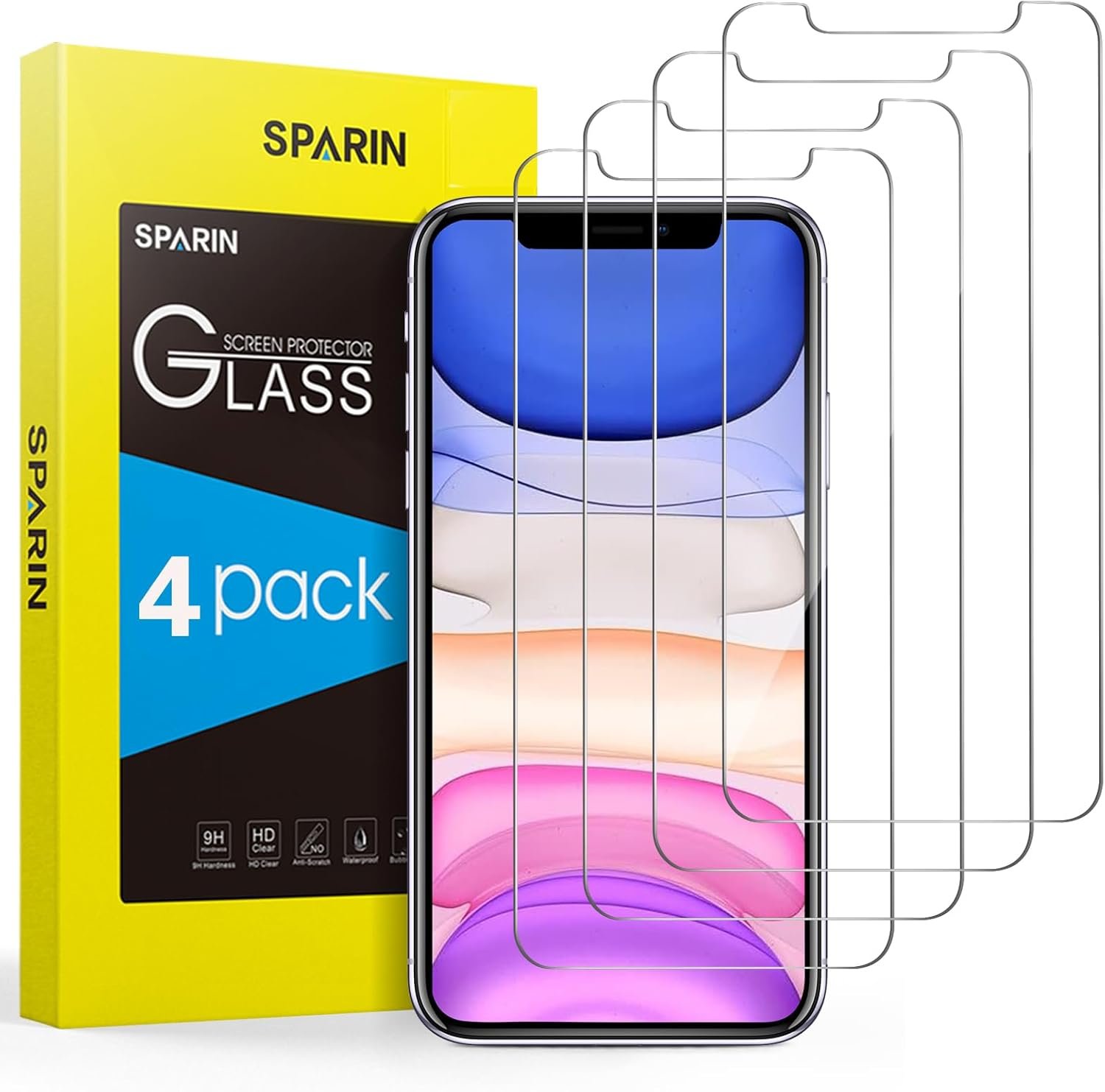SPARIN Screen Protector Compatible with iPhone 11 / XR 6.1 inch, 4 Pack HD Clear 9H Tempered Glass Anti-Scratch and Case Friendly - Image 2