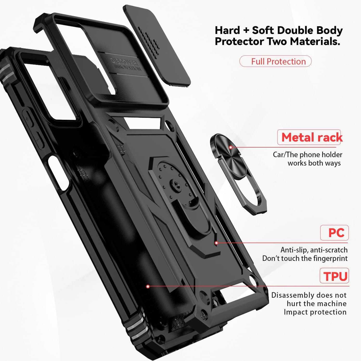for Galaxy A14 5G Phone Case with HD Screen Protector and Slide Camera Cover and Magnetic Rotating Kickstand, Military Grade Rugged Drop Protective Phone Case for Samsung Galaxy A14 5G, Black - Image 8