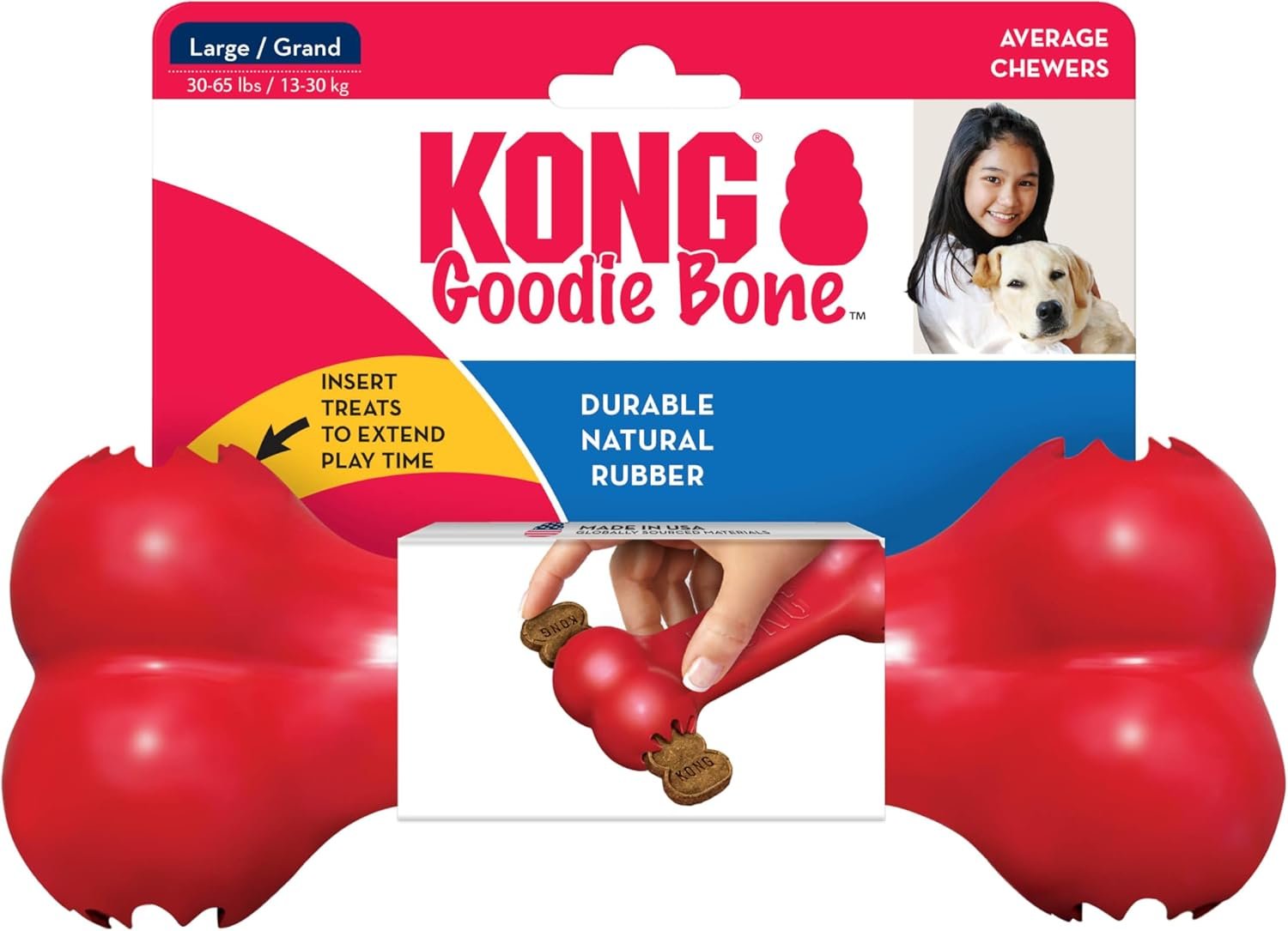 KONG Goodie Bone - Classic Durable Natural Rubber Dog Bone, Supports Mental Engagement - Treat Dispensing - Red - for Medium Dogs - Image 3