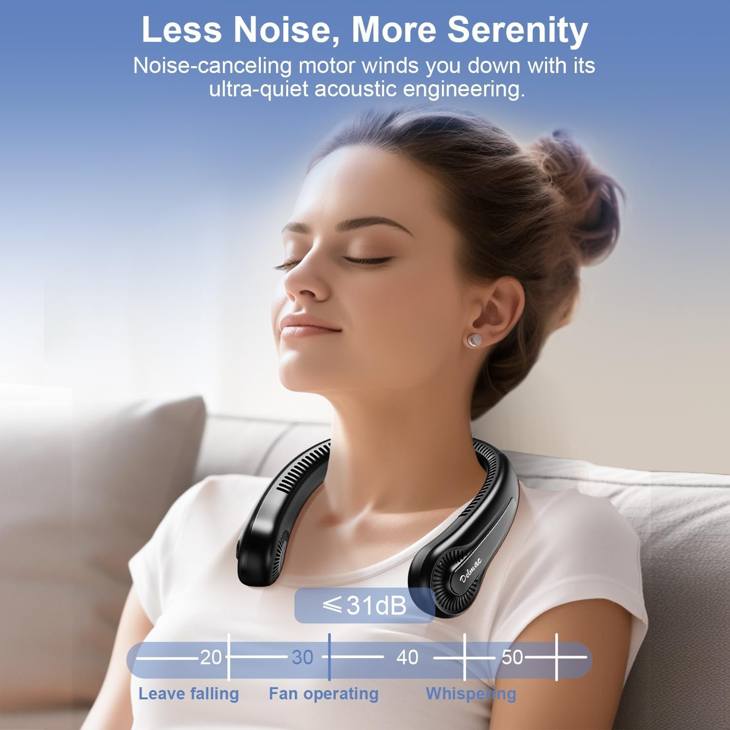 Portable Neck Fan, 6000mAh Rechargeable Personal Fan, 360° Cooling Wearable Fan, 3 Speed Adjustable Hands Free Fan, Low Noise Bladeless Fans, USB Powered Sport Fan for Indoor & Outdoor (Black) - Image 6