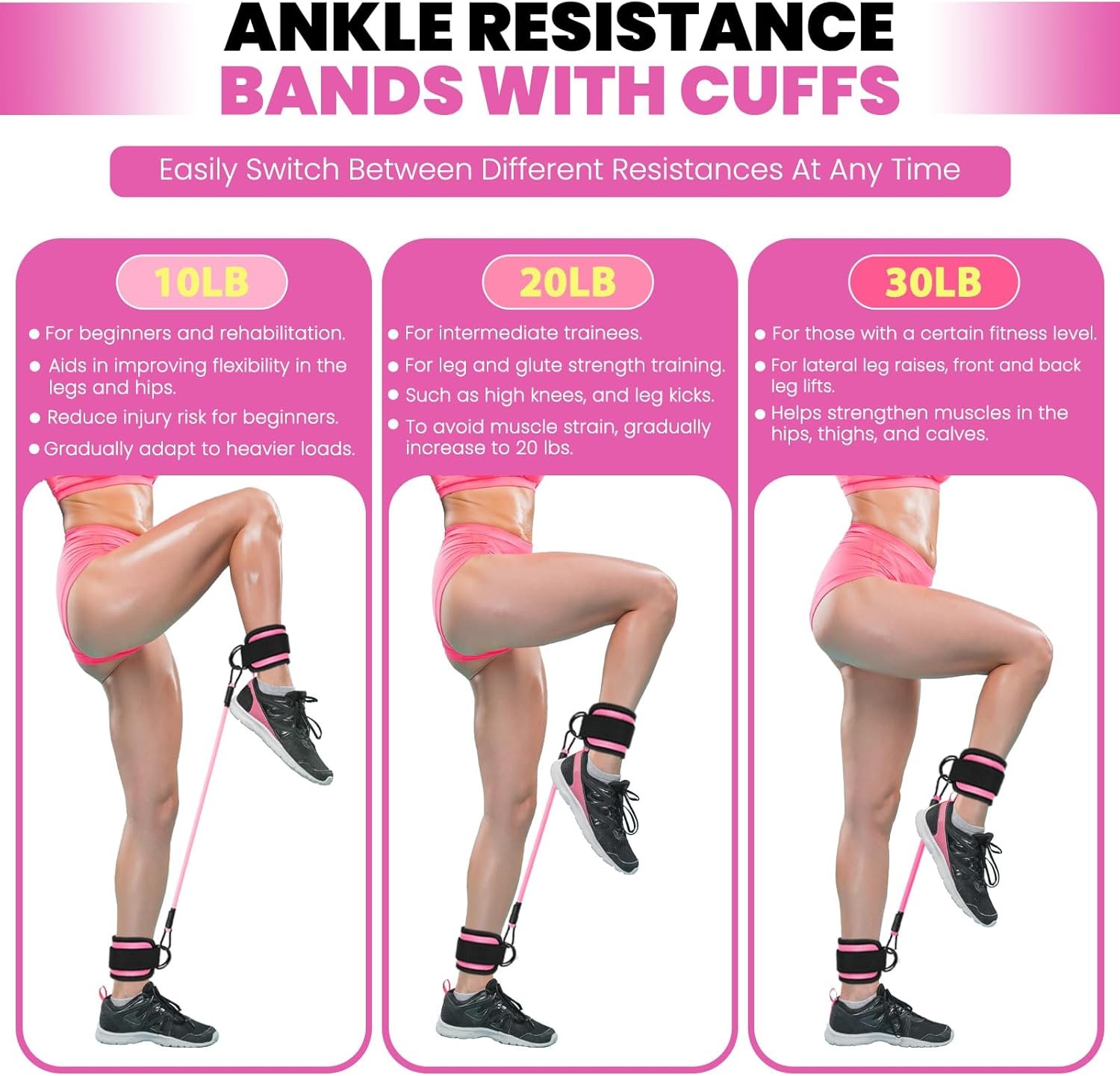 Ankle Resistance Bands with Cuffs - 11 Pcs Ankle Bands for Working Out, (3pcs-3 Resistant Level) Ankle Resistance Bands, 5pcs Mini Bands Resistance, 2 Pcs Ankle Straps for Cable Machines Women - Image 8