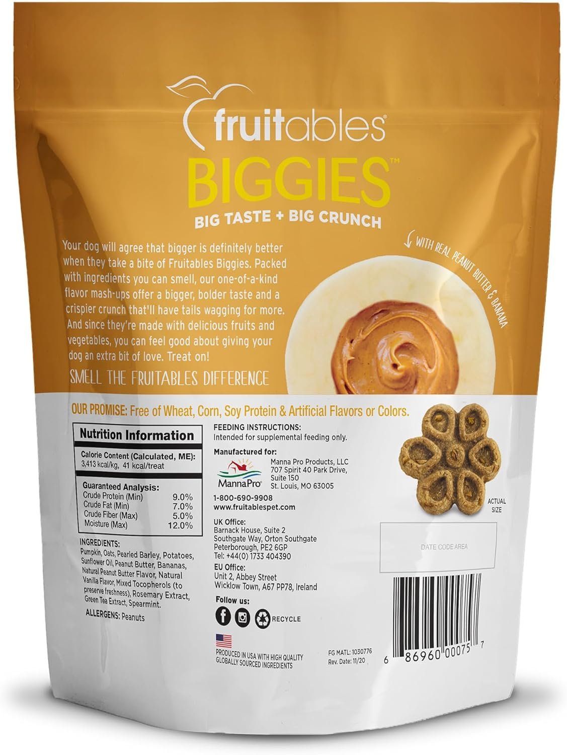 Fruitables Biggies Dog Biscuits – Crunchy Dog Biscuits Made with Pumpkin – Healthy Dog Treats Packed with Real Fruit Flavor – Free of Wheat, Corn and Soy – Peanut Butter & Banana – 16 oz - Image 3