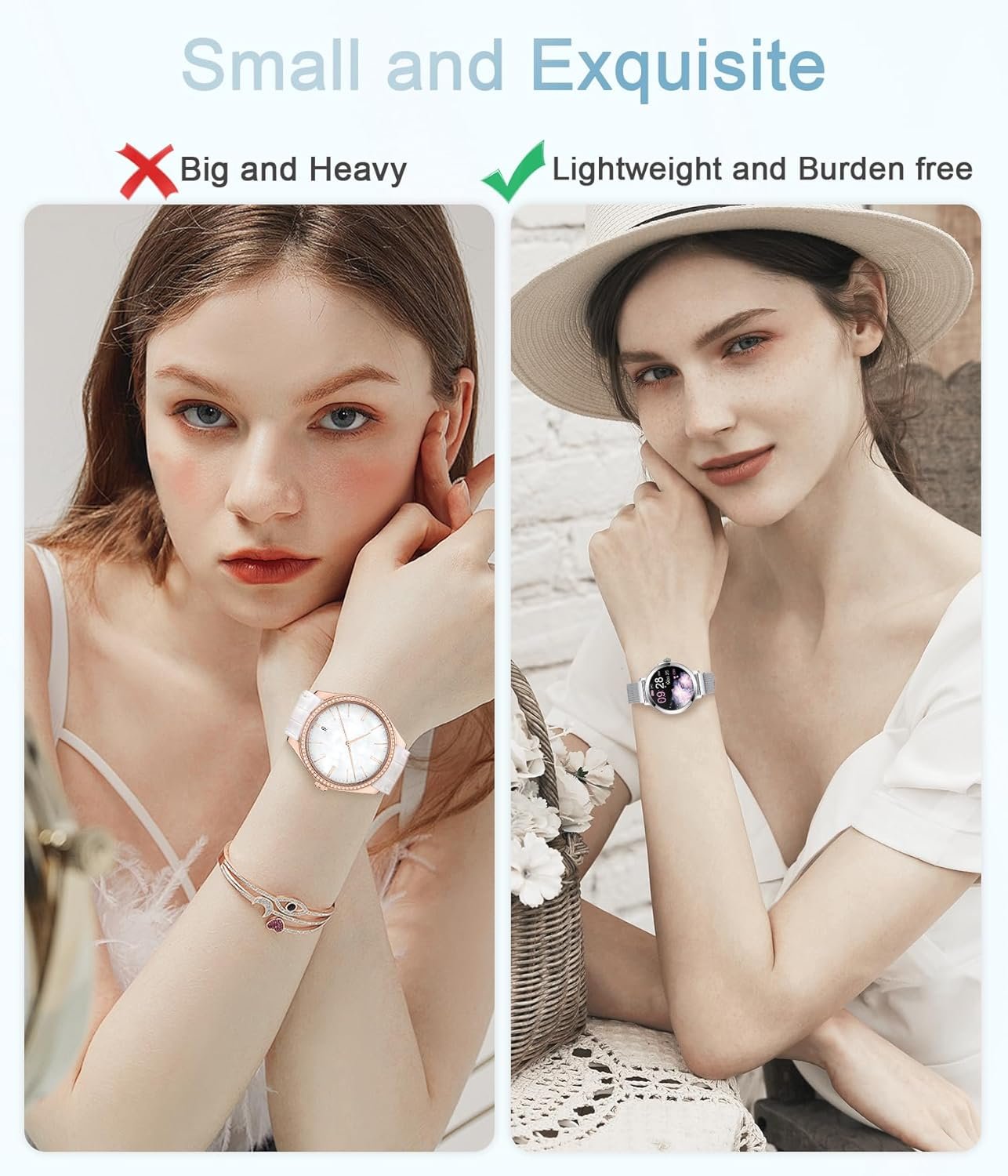 Smart Watches for Women, 1.106" AMOLED Small Screen Smartwatch Answer/Make Call for Android iOS Phones, IP68 Waterproof Fitness Activity Tracker with Heat Rate Sleep Monitor SpO2, Silver - Image 7