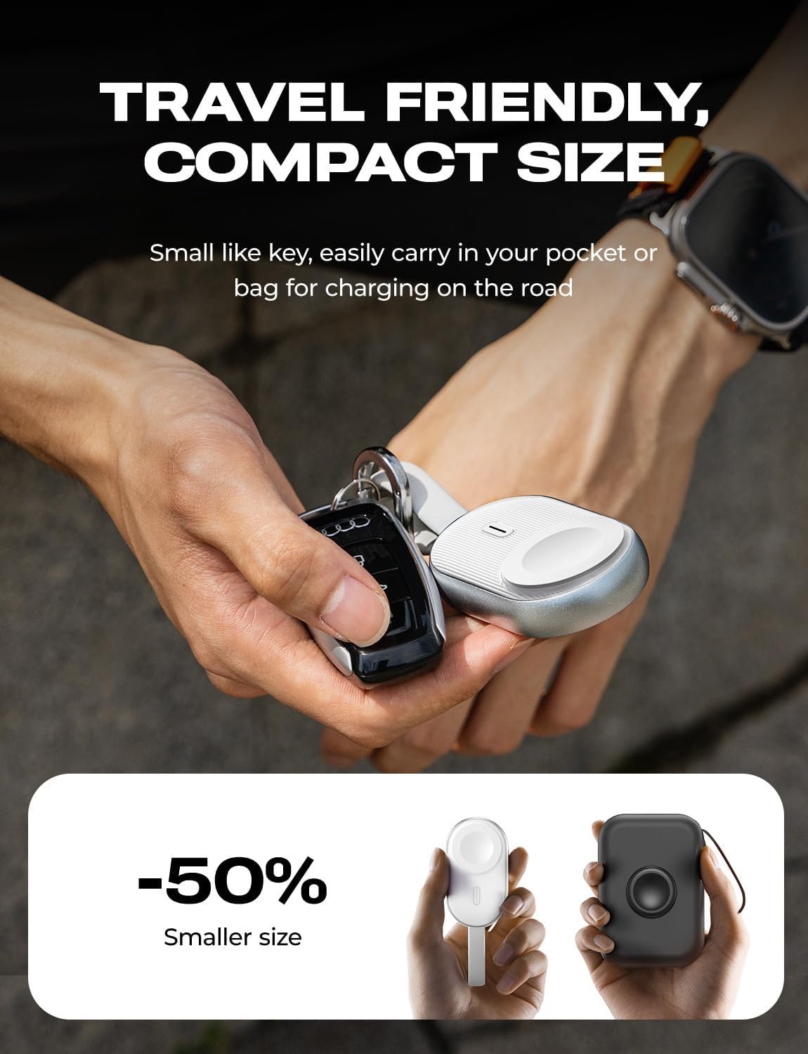 LISEN Portable Charger for Apple Watch 1200mAh Wireless Keychain Watch Charger Fast Charging for Apple Watch Power Bank for Apple Watch Charger Keychain fit Apple Watch Series 10/9/8/7/6/5/4/SE/UItra - Image 9