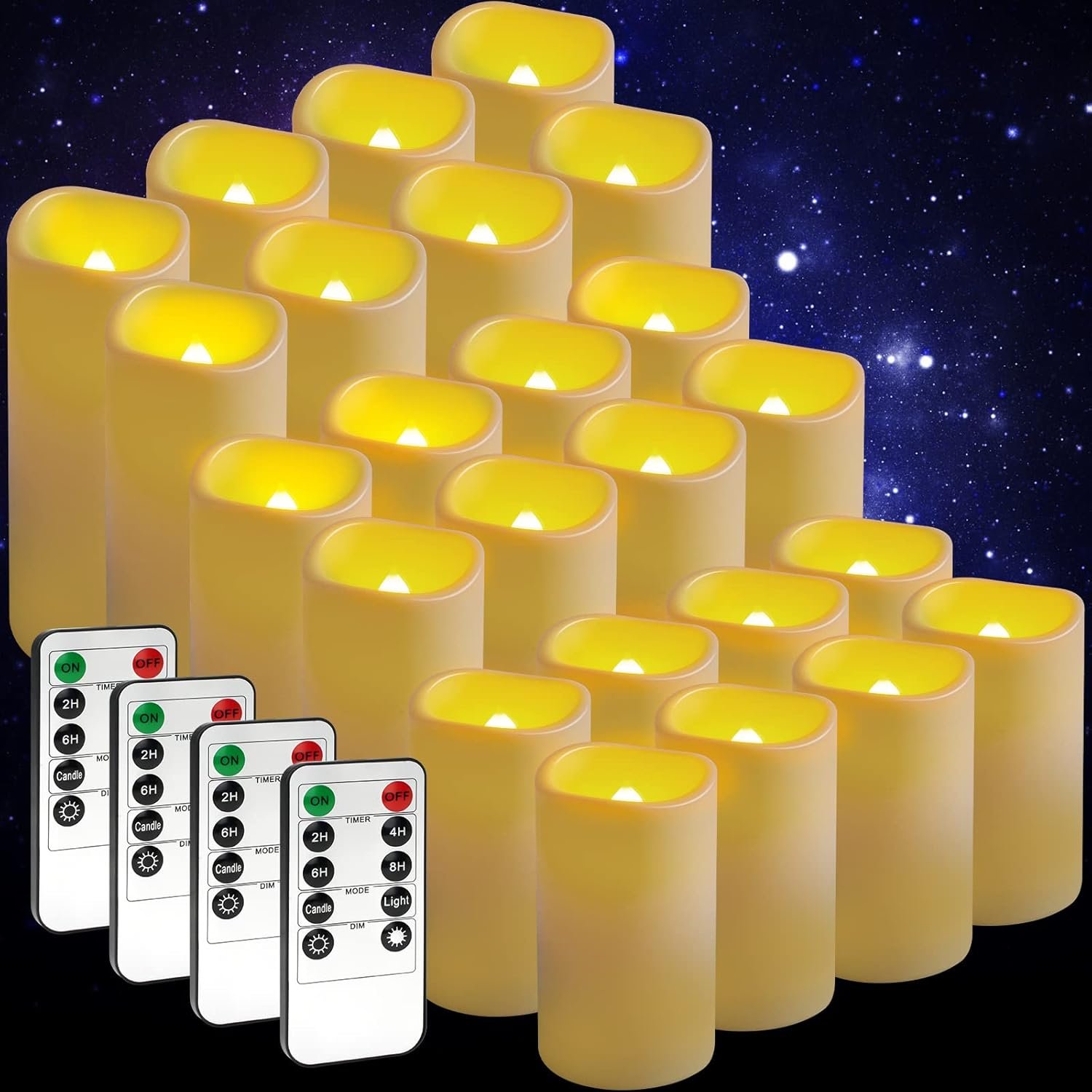 24 Pack Flameless Candles Battery Operated Waterproof Led Candles (D:2.2" X H:3" 4" 5") Candles with 4 Remotes Control for Wedding, Party, Birthday, Outdoor/Indoor Decoration - Image 2