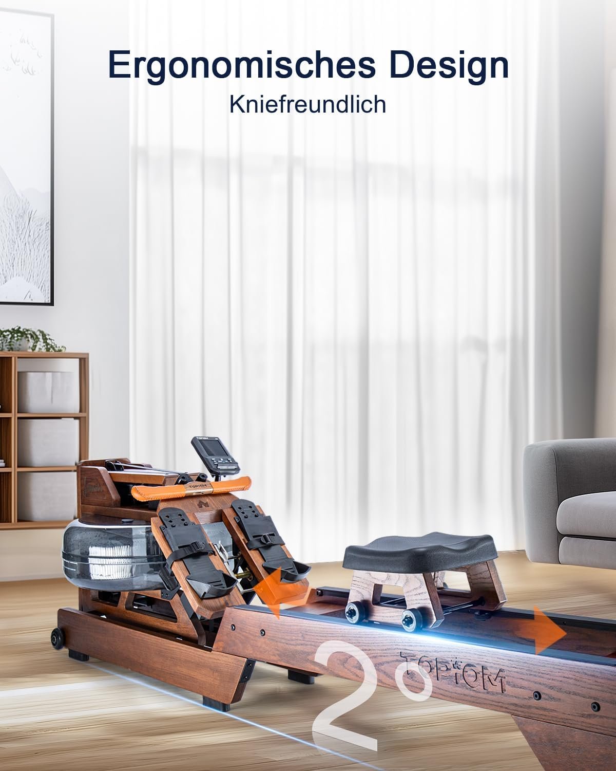 Water Rowing Machine for Home Use, Foldable Rower Machine with Dedicated Monitor & Bluetooth App, Upgraded Handle, Adjustable Footpad, Tablet Holder Water Rowing Machine - Image 5