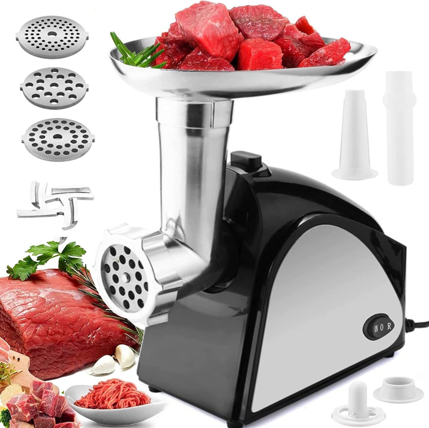 Homdox Electric Meat Grinder Heavy Duty, 2000W Meat Mincer with 3 Grinding Plates and Sausage Stuffer Tubes for Home Use &Commercial, ETL Approved, Upgrade Model - Image 2