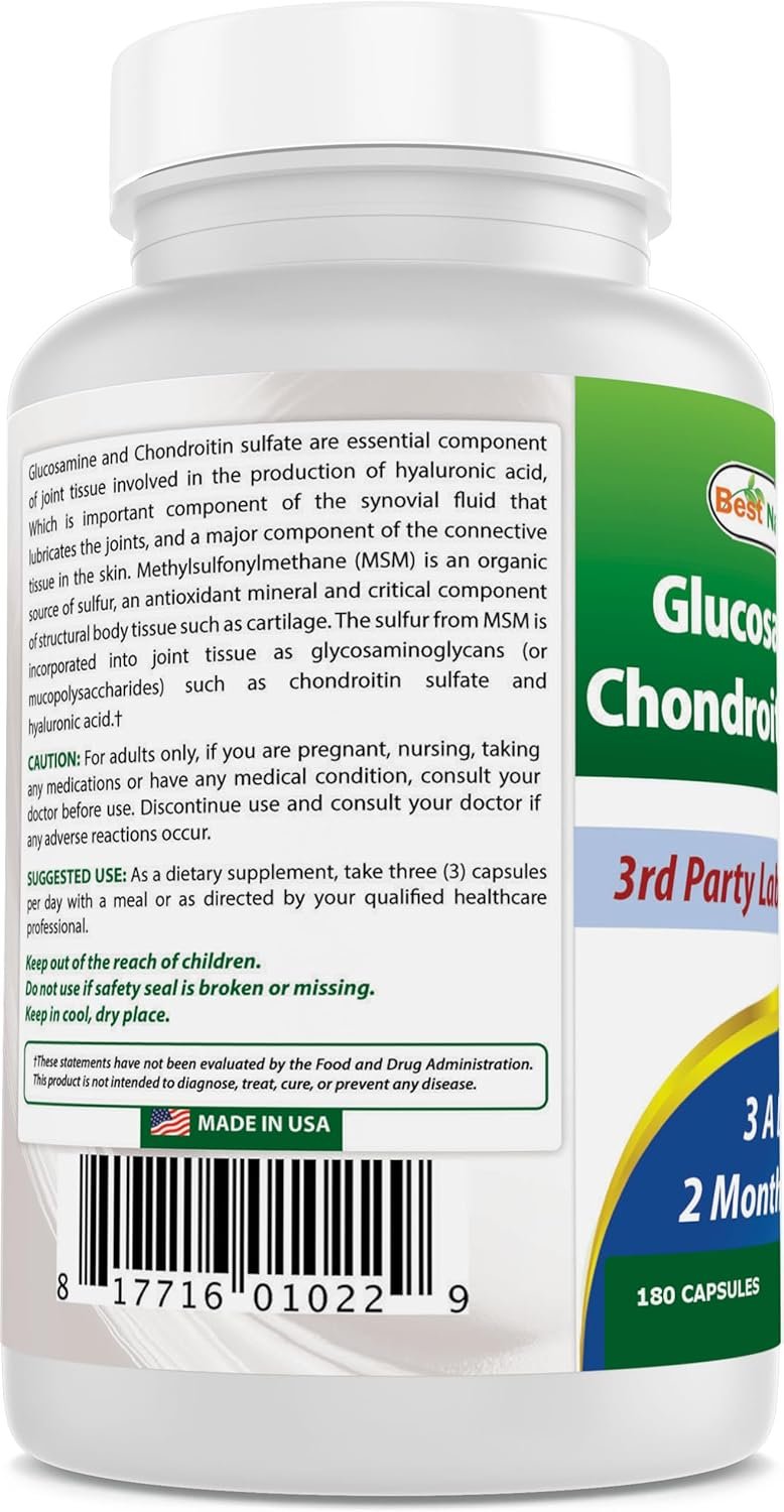 Best Naturals, Glucosamine Chondroitin and MSM Joint Supplements, 2600 mg per Serving, (180 Count (Pack of 3)) - Image 8